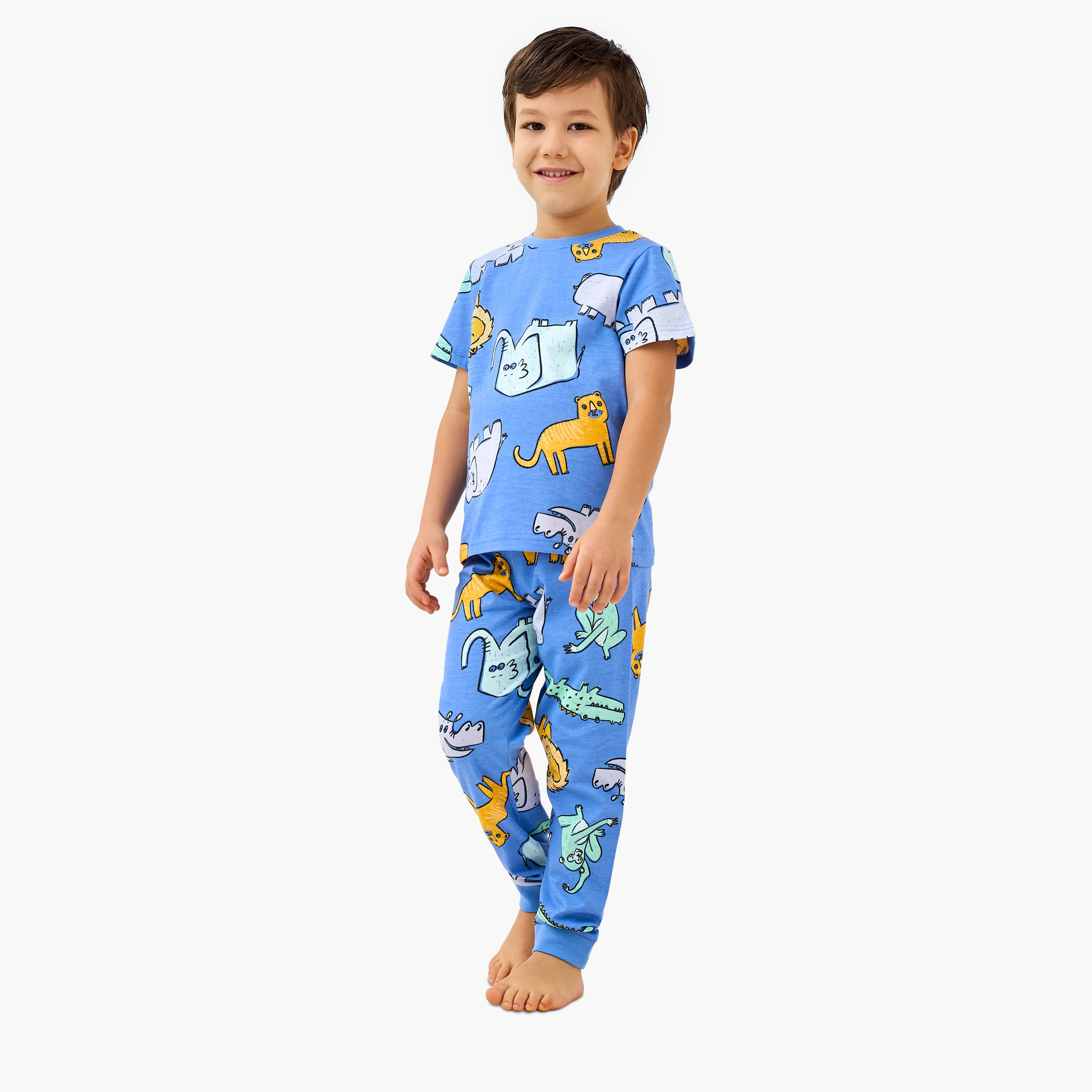Juniors Animal Print T-shirt and Pyjama Set-boys-clothing-nightwear-image-1