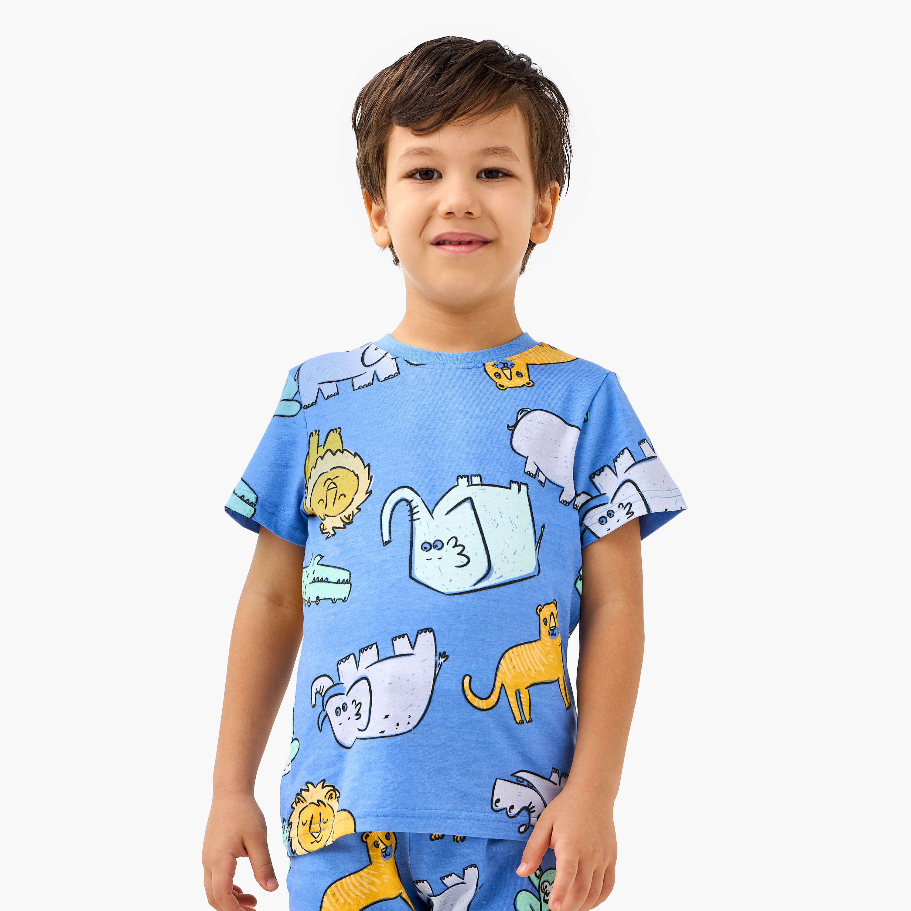 Juniors Animal Print T-shirt and Pyjama Set-boys-clothing-nightwear-image-2