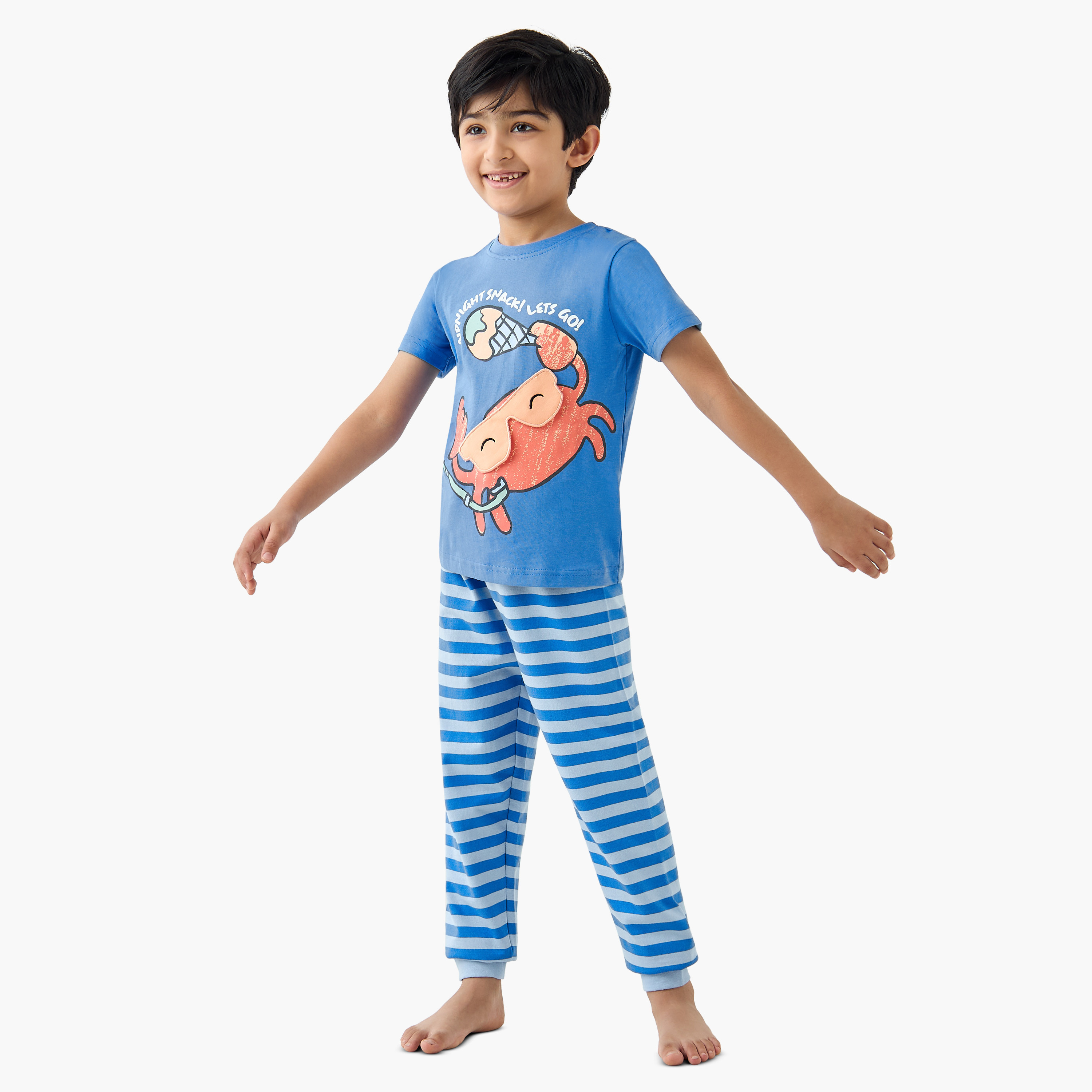 Juniors Printed T-shirt and Striped Pyjama Set-boys-clothing-nightwear-image-1