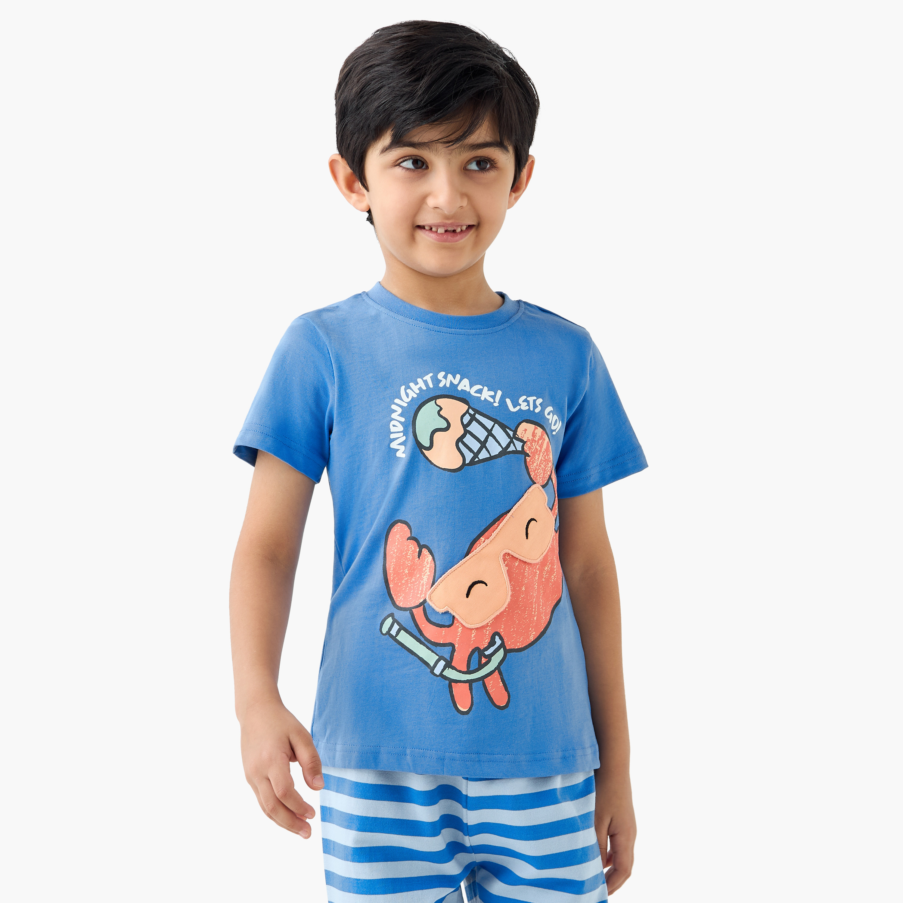 Juniors Printed T-shirt and Striped Pyjama Set-boys-clothing-nightwear-image-2