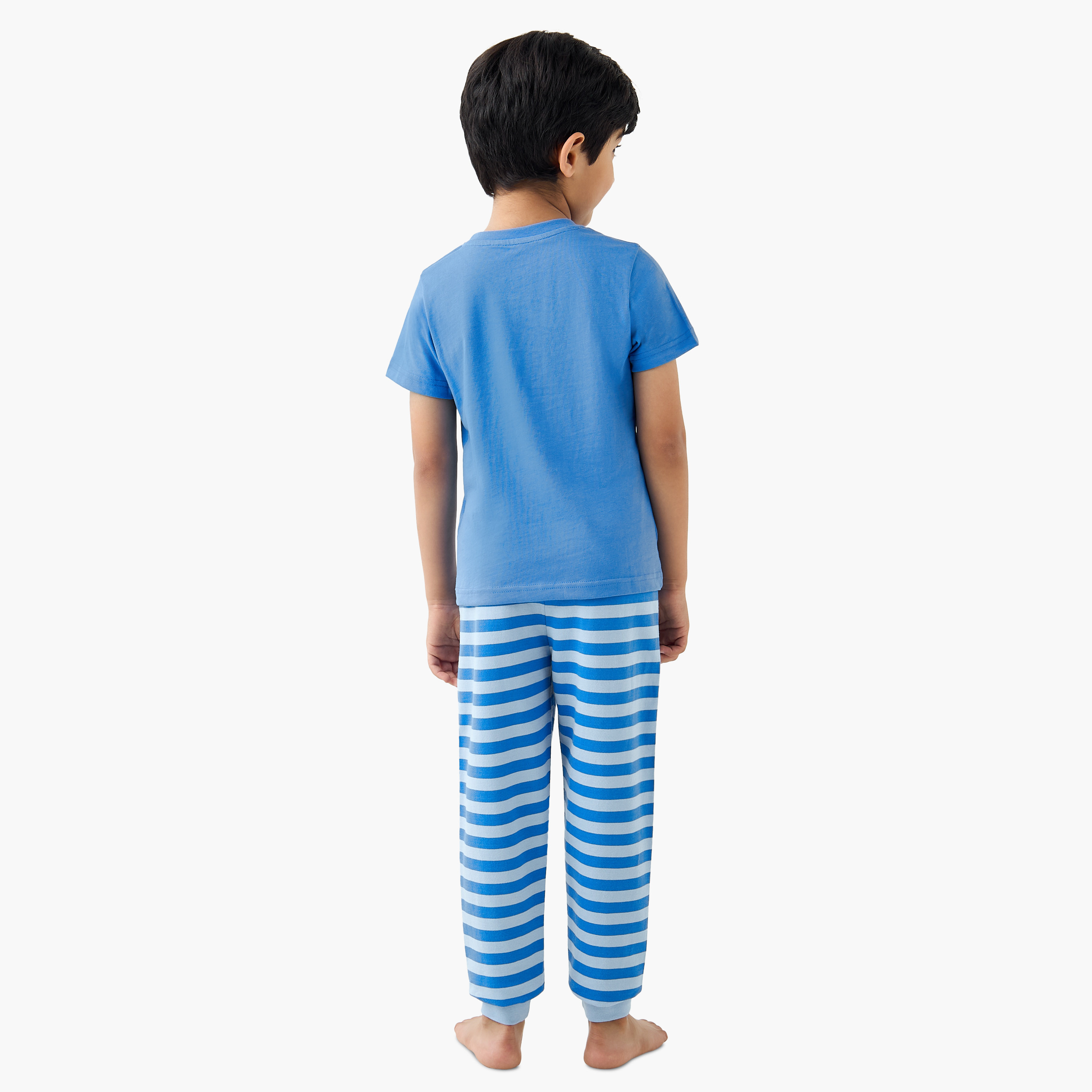 Juniors Printed T-shirt and Striped Pyjama Set-boys-clothing-nightwear-image-4