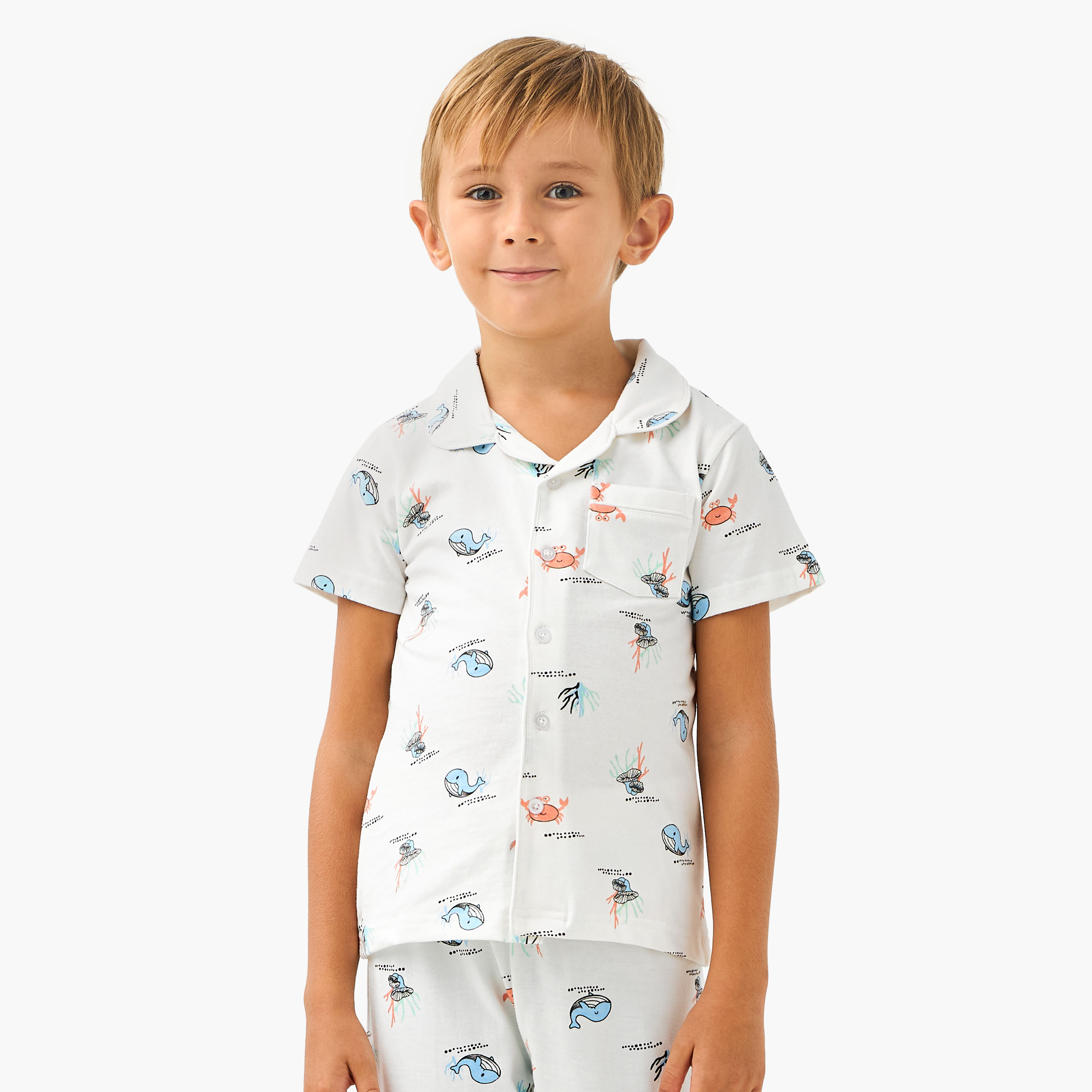 Juniors Sea Life Print Shirt and Pyjama Set-boys-clothing-nightwear-image-2
