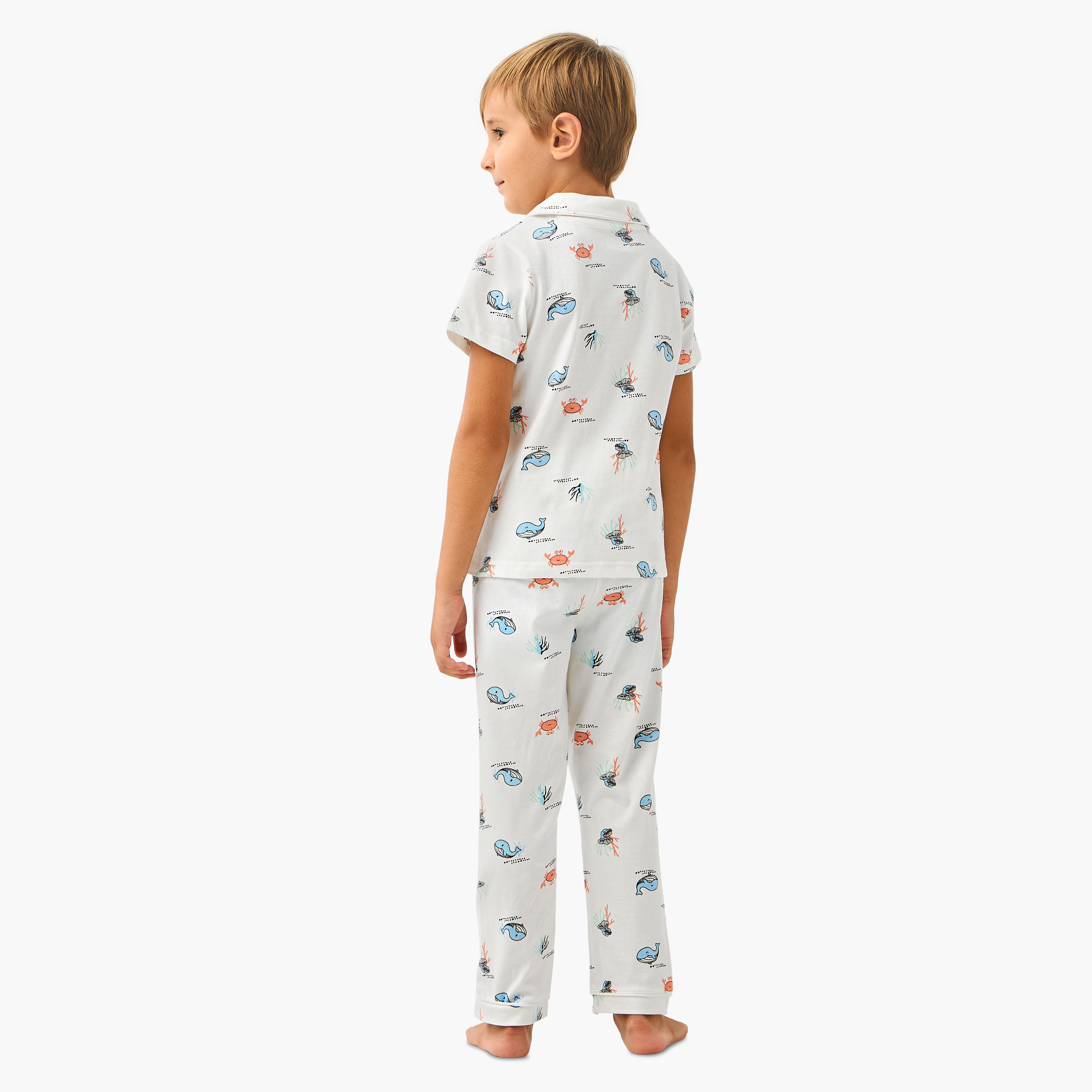 Juniors Sea Life Print Shirt and Pyjama Set-boys-clothing-nightwear-image-4