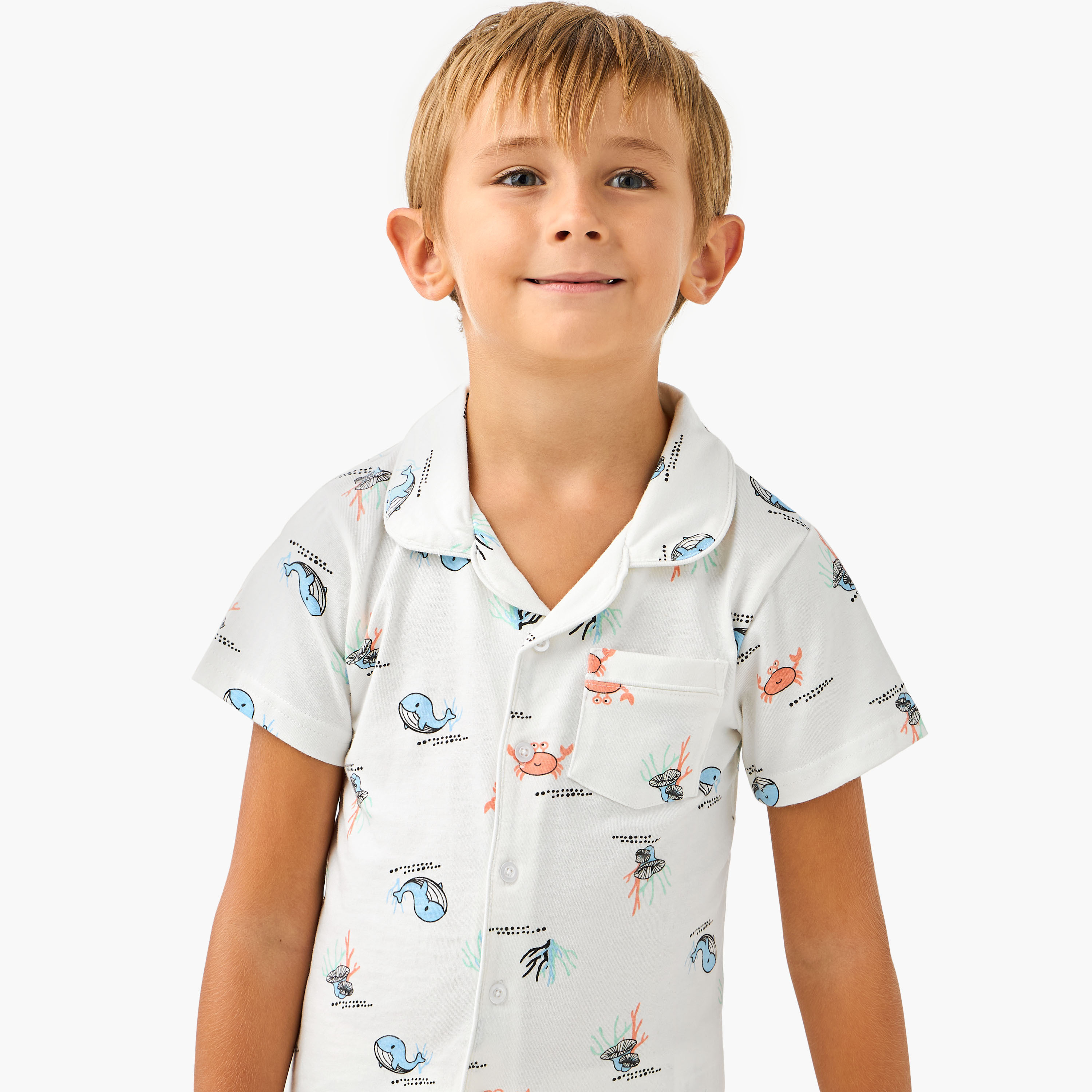 Juniors Sea Life Print Shirt and Pyjama Set-boys-clothing-nightwear-image-5