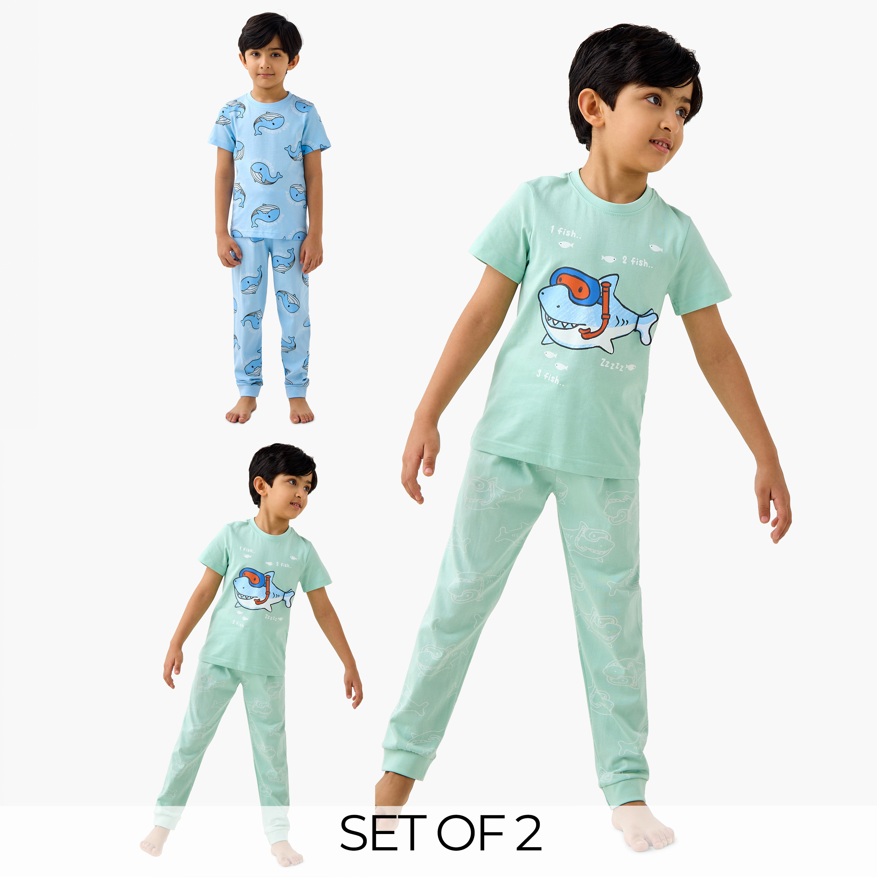 Juniors Printed T-shirts and Pyjamas - Set of 2-boys-clothing-nightwear-image-1