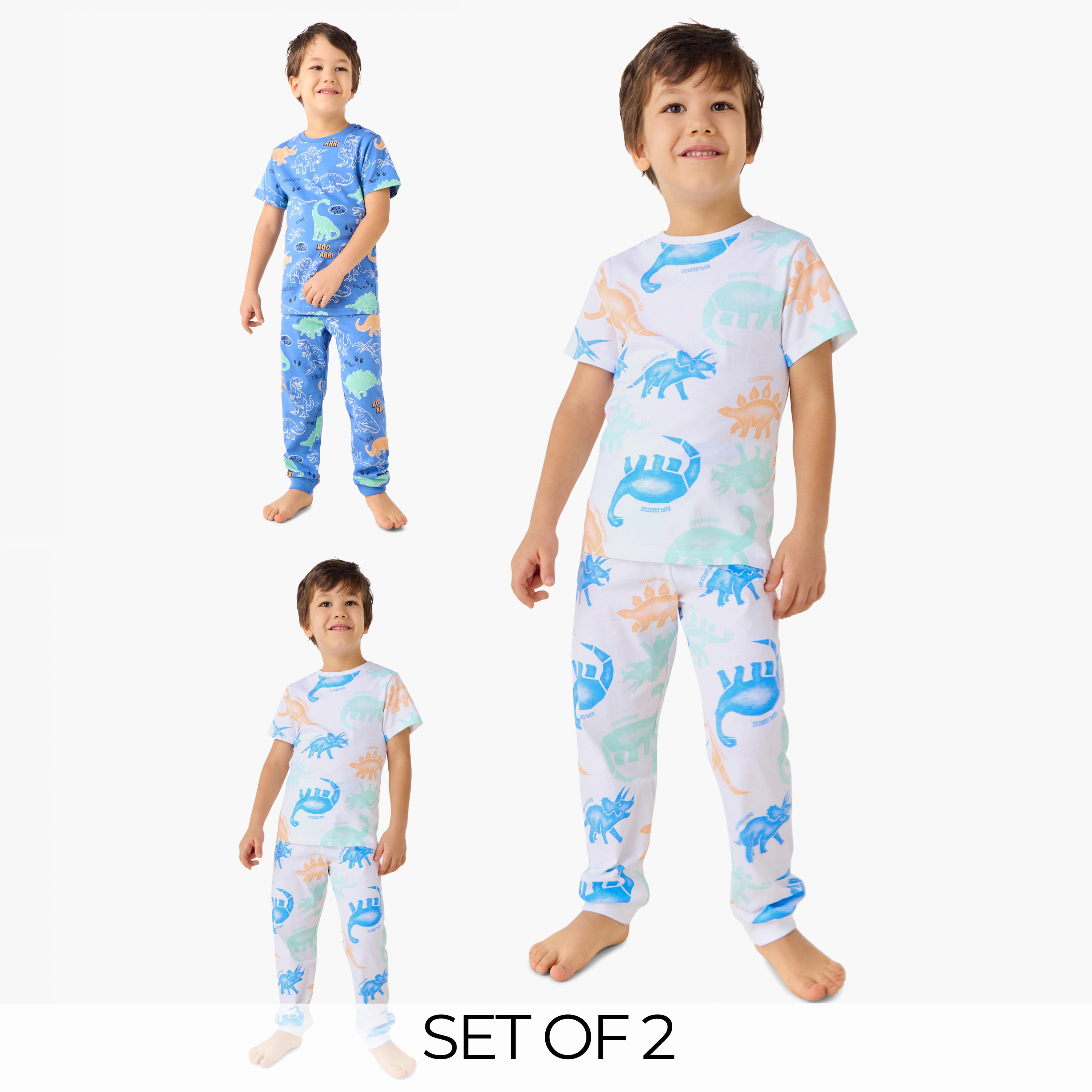 Juniors All-Over Dinosaur Print T-shirts and Pyjamas - Set of 2-boys-clothing-nightwear-image-1