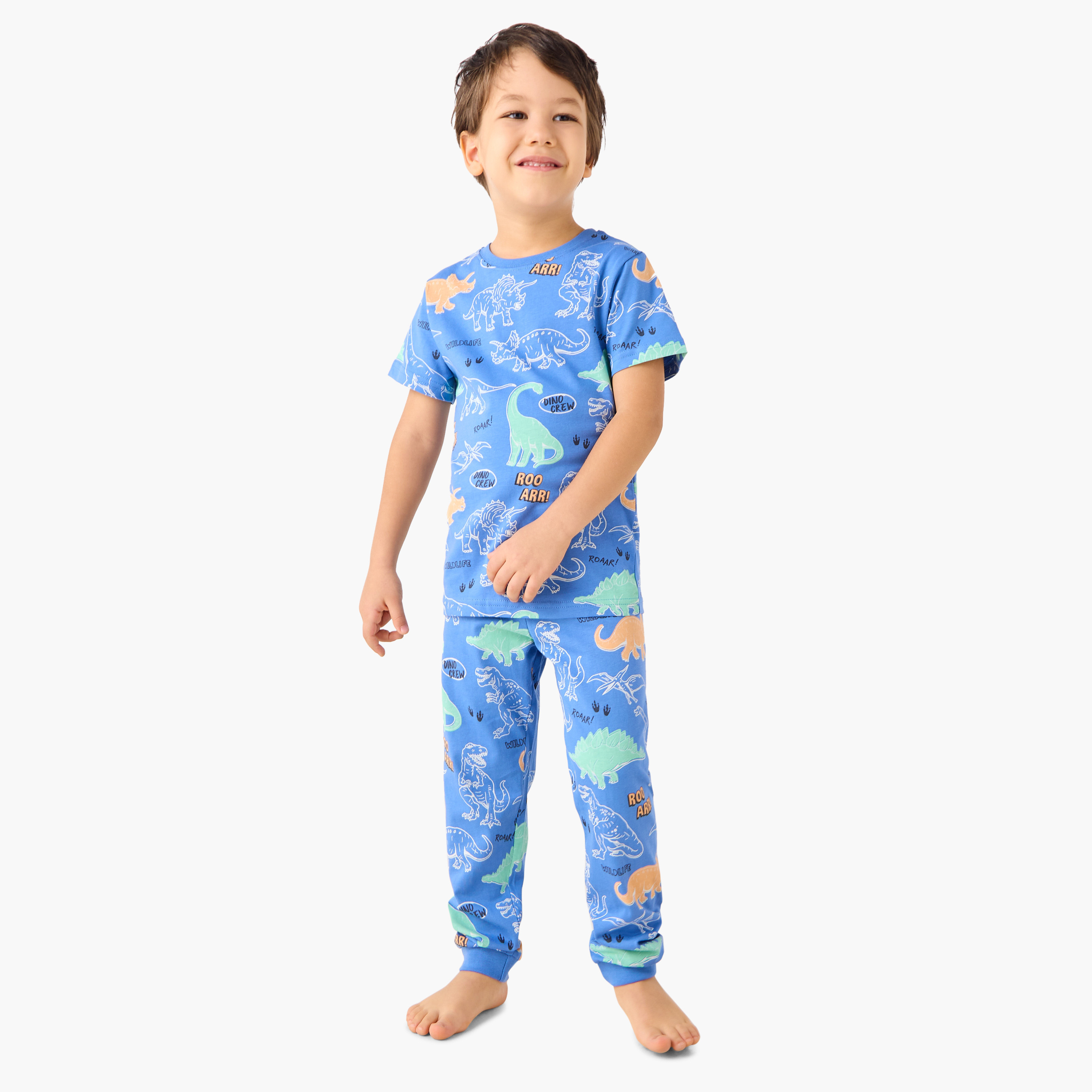 Juniors All-Over Dinosaur Print T-shirts and Pyjamas - Set of 2-boys-clothing-nightwear-image-2