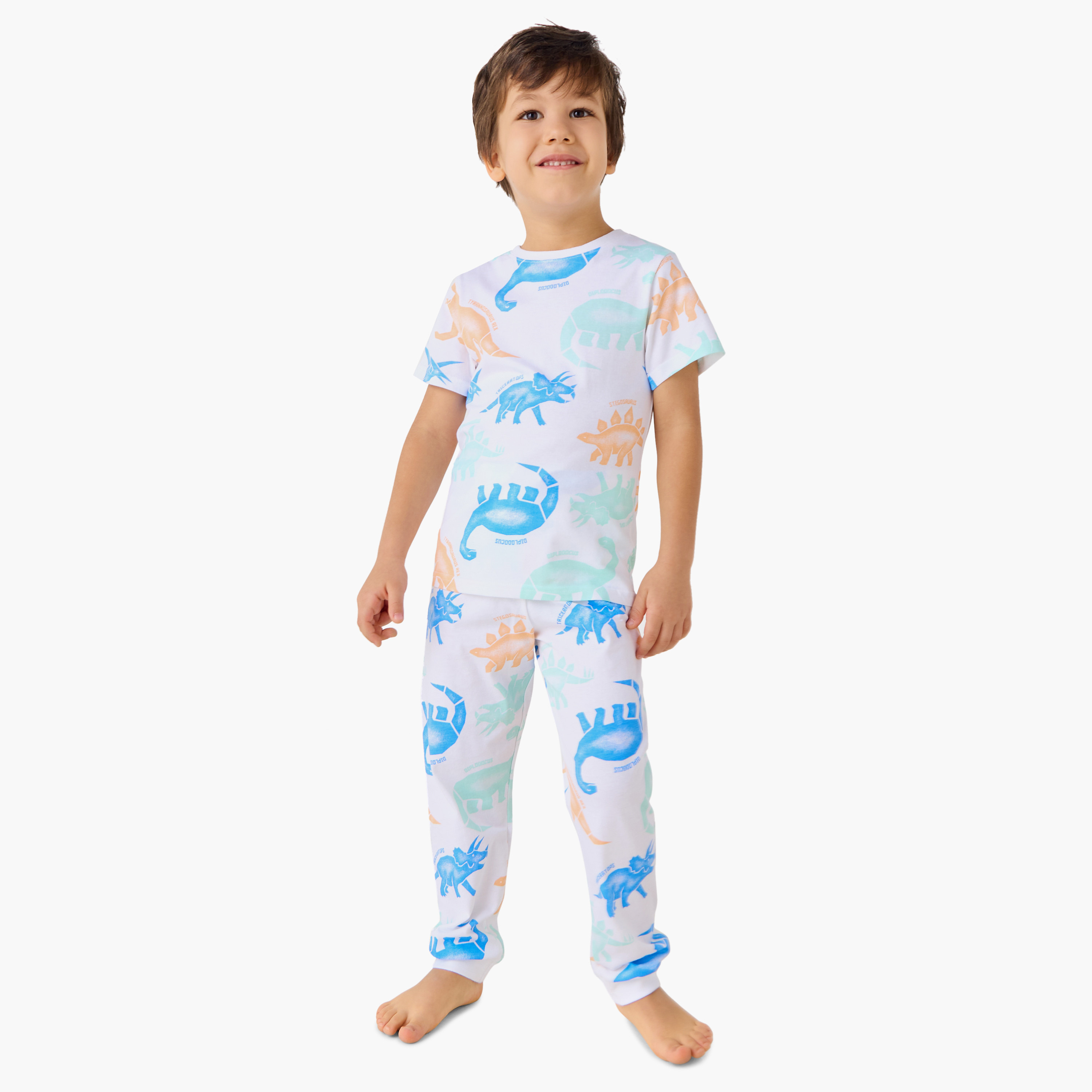 Juniors All-Over Dinosaur Print T-shirts and Pyjamas - Set of 2-boys-clothing-nightwear-image-3