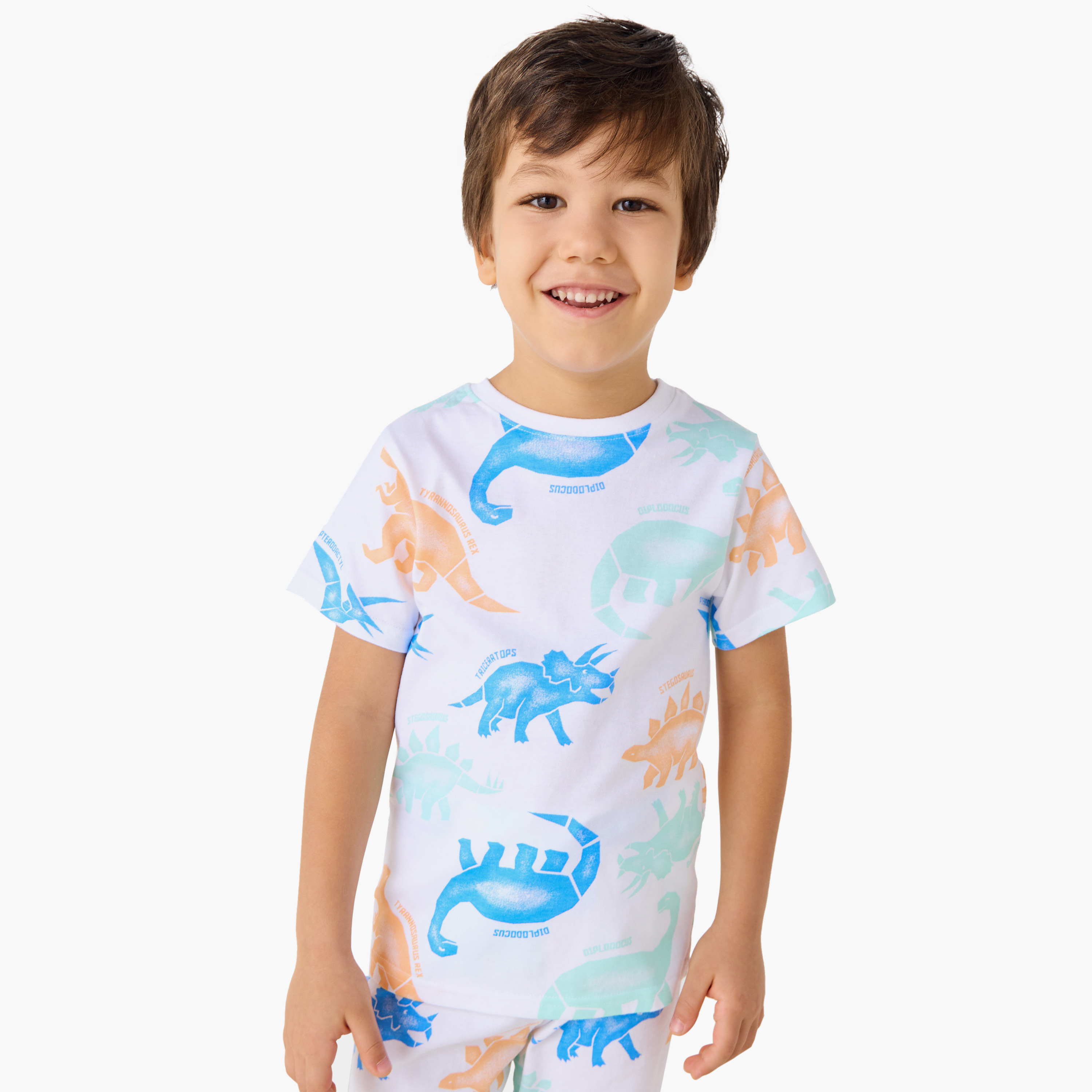 Juniors All-Over Dinosaur Print T-shirts and Pyjamas - Set of 2-boys-clothing-nightwear-image-4