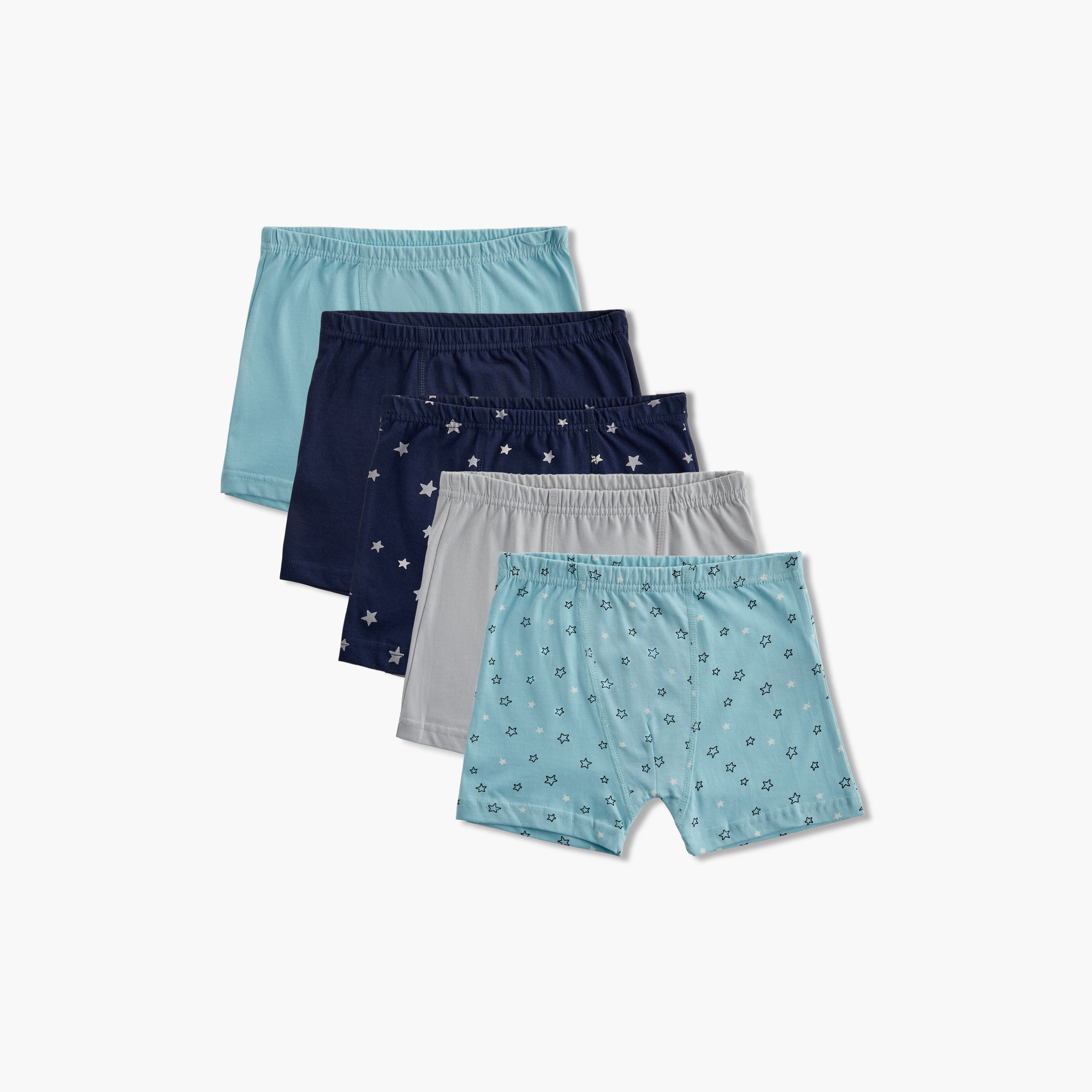 Juniors Star Print Boxers with Elasticated Waistband - Set of 5-baby-boys-clothing-innerwear-image-1