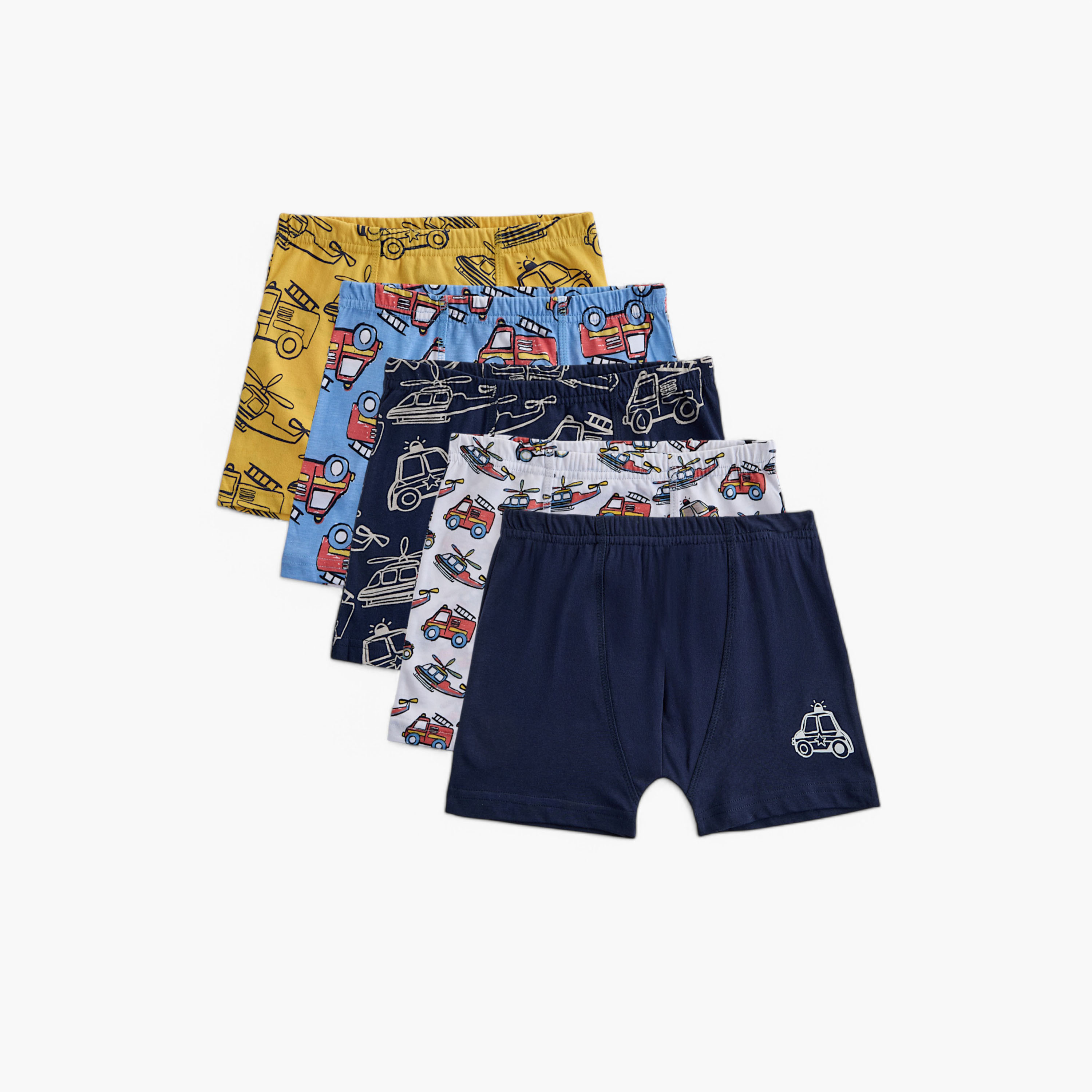 Juniors Vehicle Print Boxers with Elasticated Waistband - Set of 5-baby-boys-clothing-innerwear-image-1