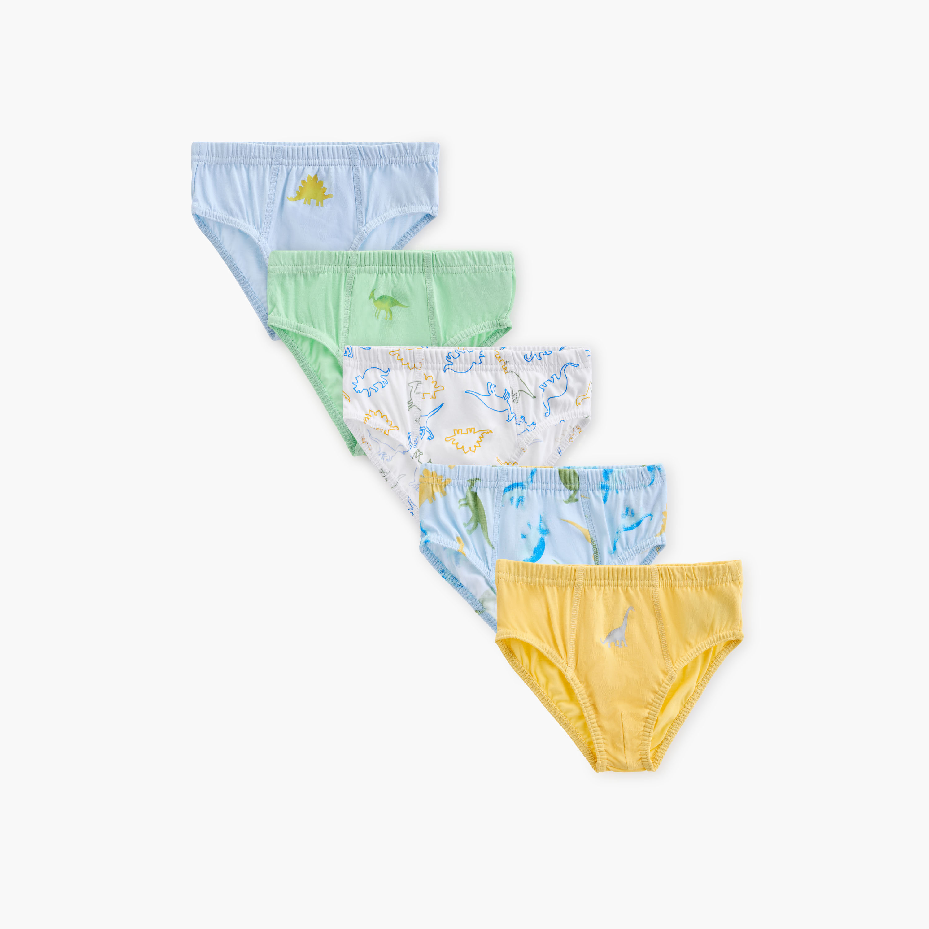 Juniors Dinosaur Print Briefs with Elasticated Waistband - Set of 5-boys-clothing-innerwear-boxersandbriefs-image-1