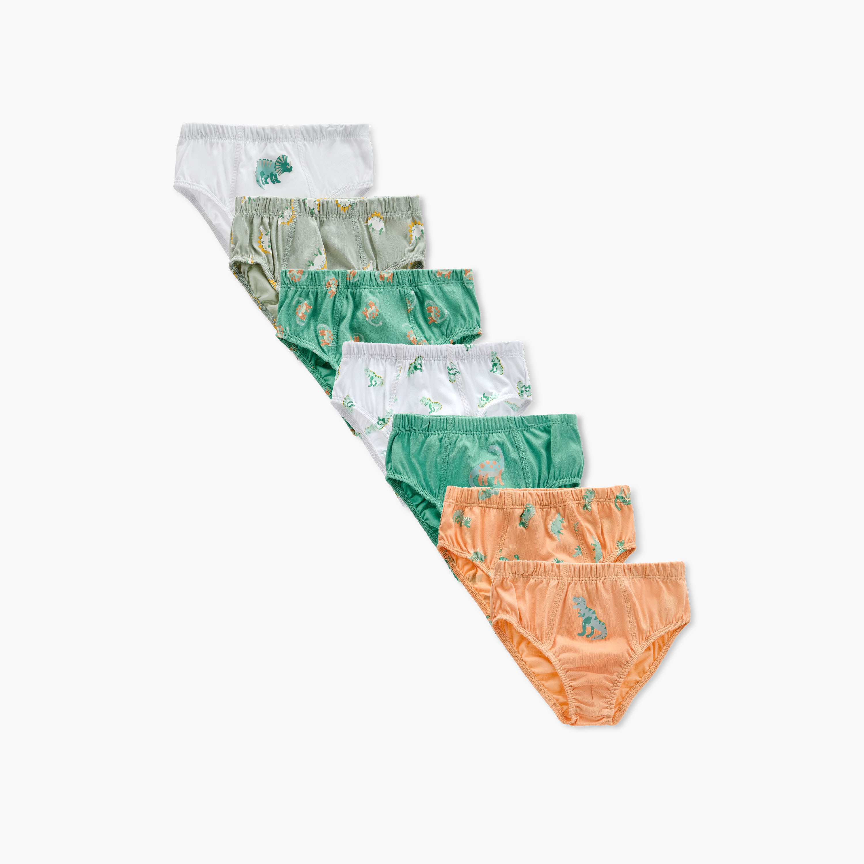 Juniors Dinosaur Print Briefs with Elasticated Waistband - Set of 7-boys-clothing-innerwear-boxersandbriefs-image-1