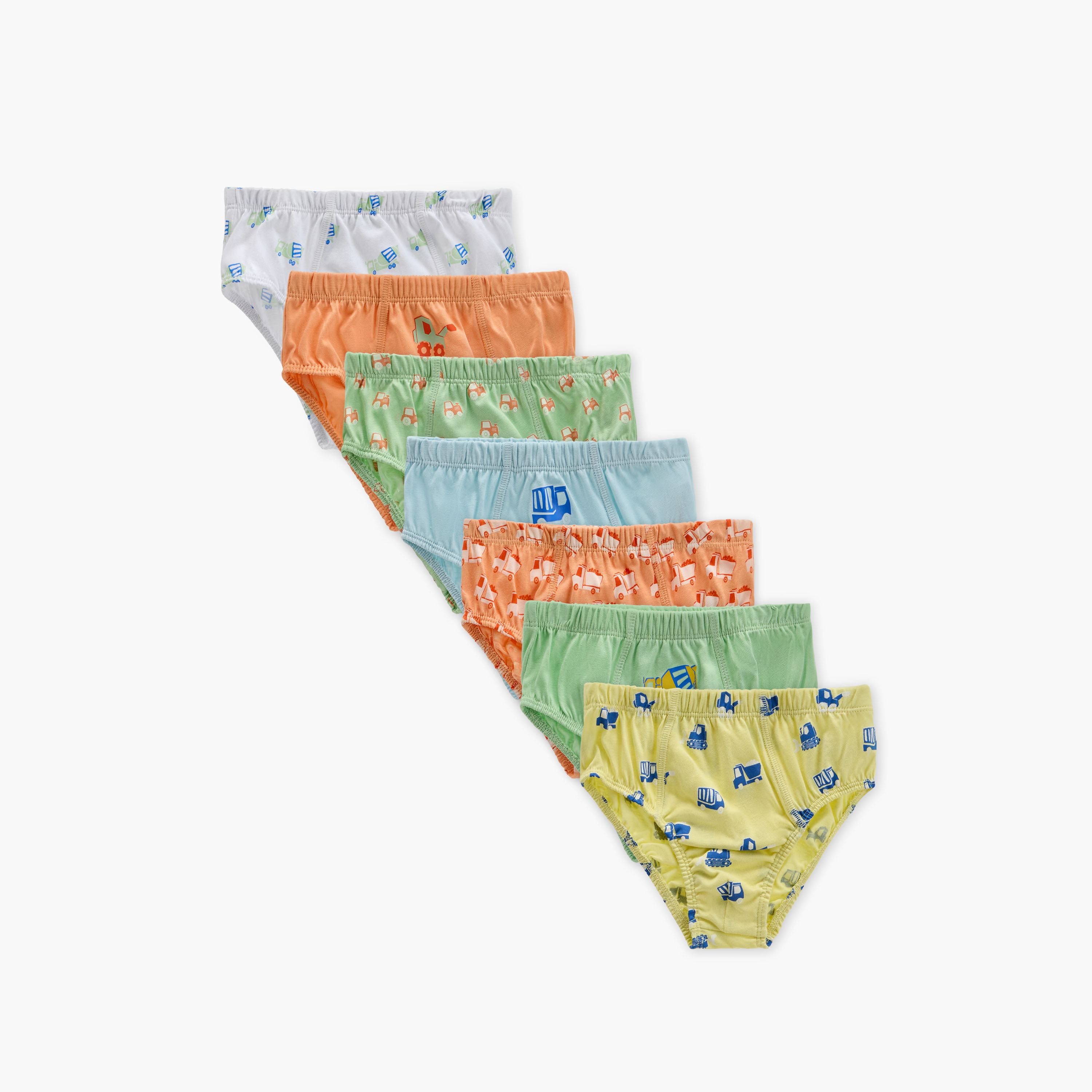 Juniors Construction Vehicle Print Briefs with Elasticated Waistband - Set of 7-boys-clothing-innerwear-boxersandbriefs-image-1