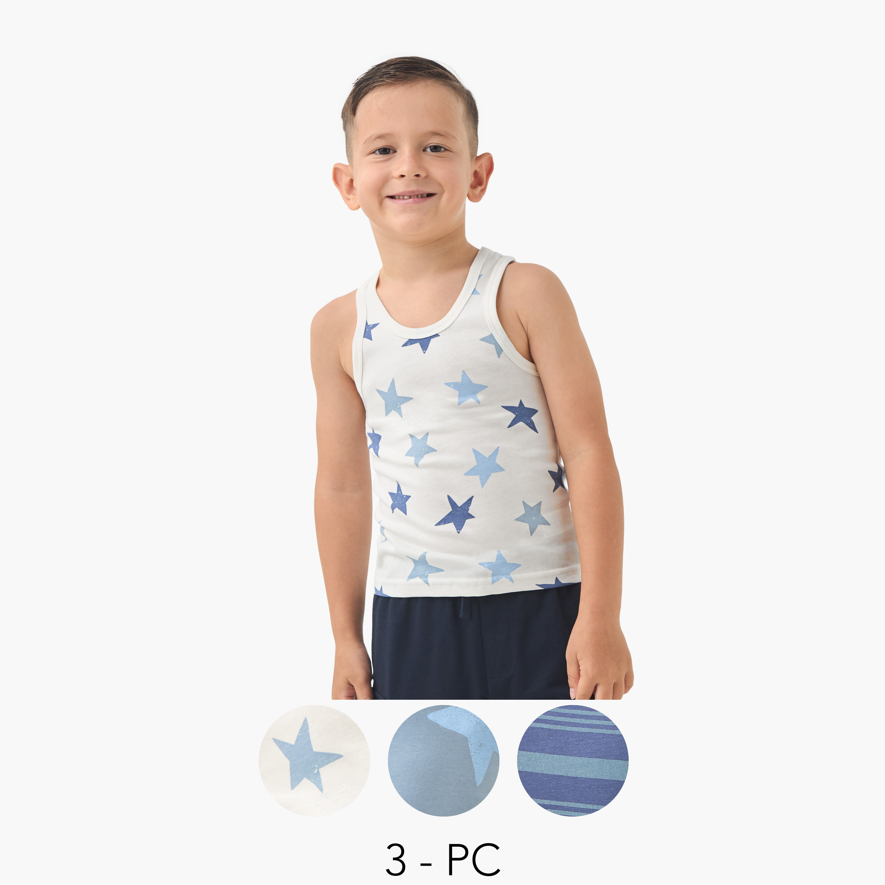 Juniors Printed Vest with Round Neck - Set of 3-boys-clothing-innerwear-vests-image-1