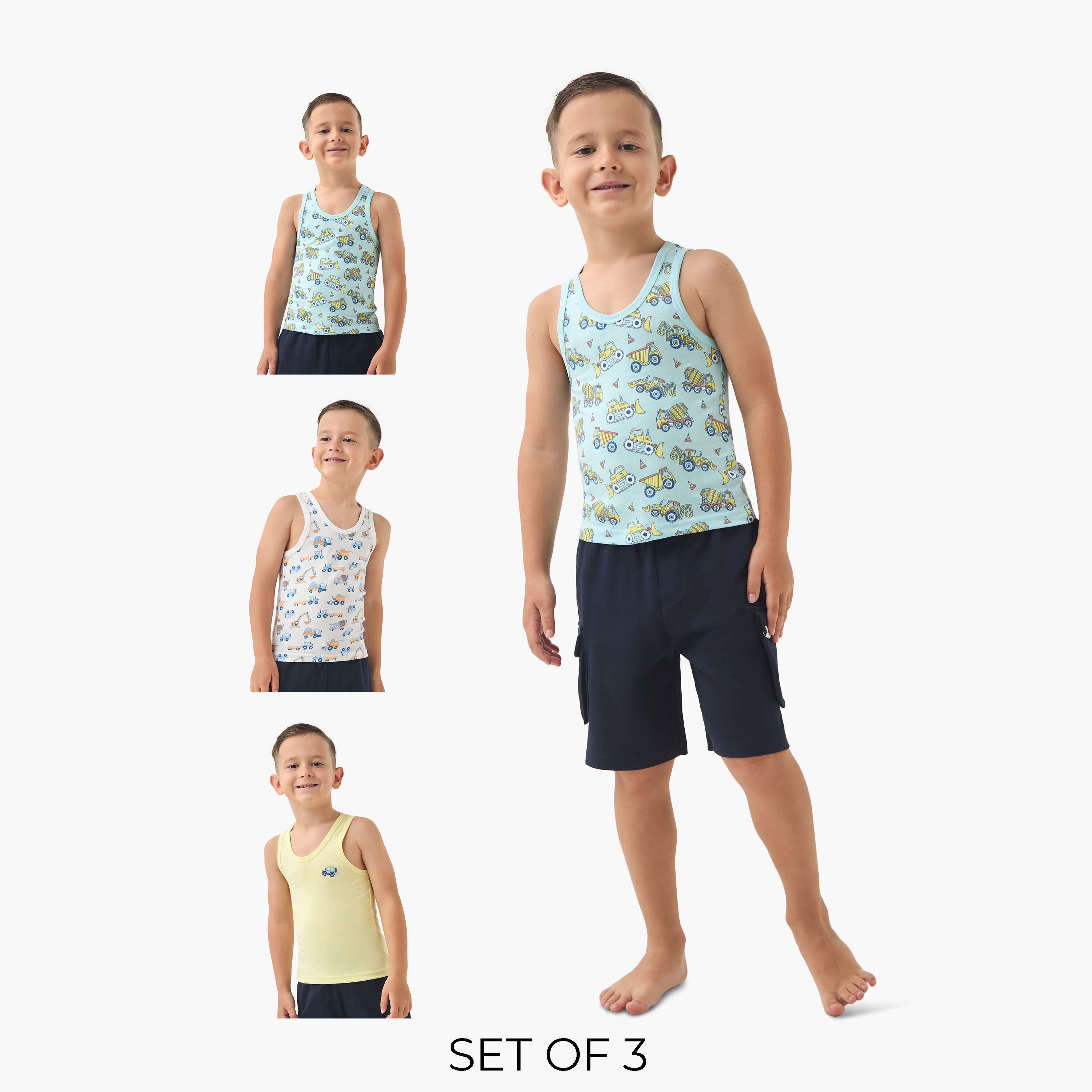 Juniors Printed Vest with Round Neck - Set of 3-boys-clothing-innerwear-vests-image-1