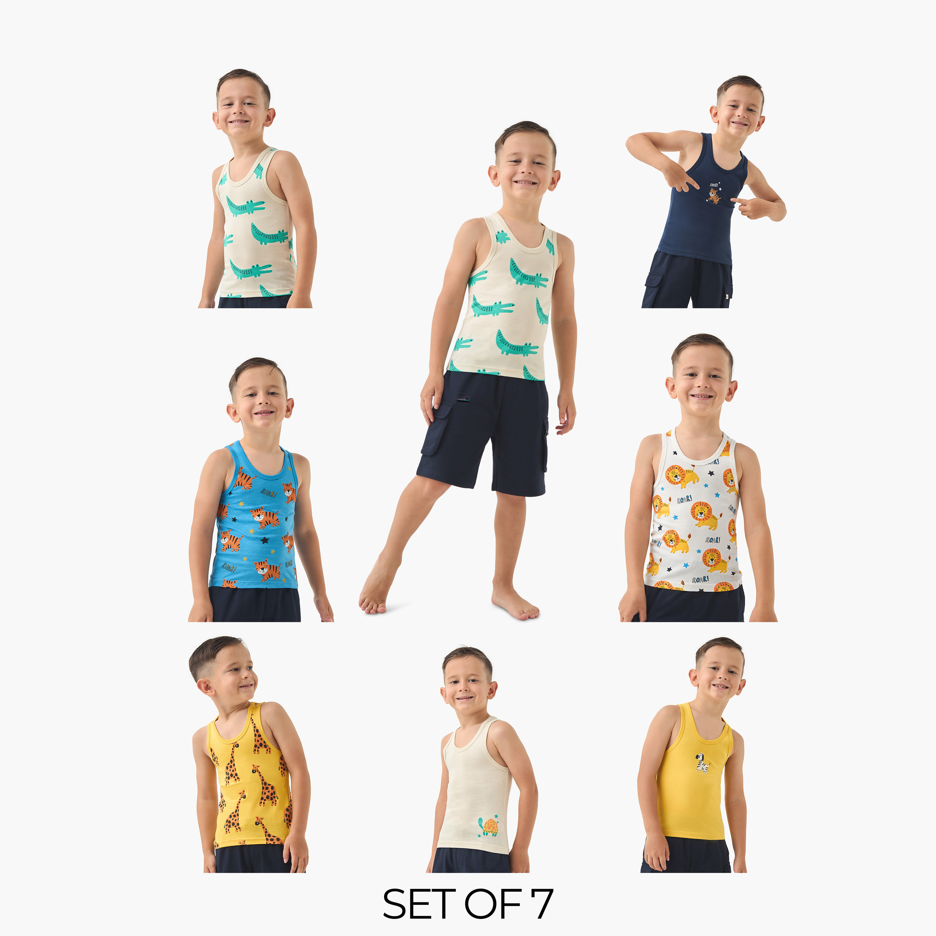 Juniors Printed Vest with Round Neck - Set of 7-boys-clothing-innerwear-vests-image-1