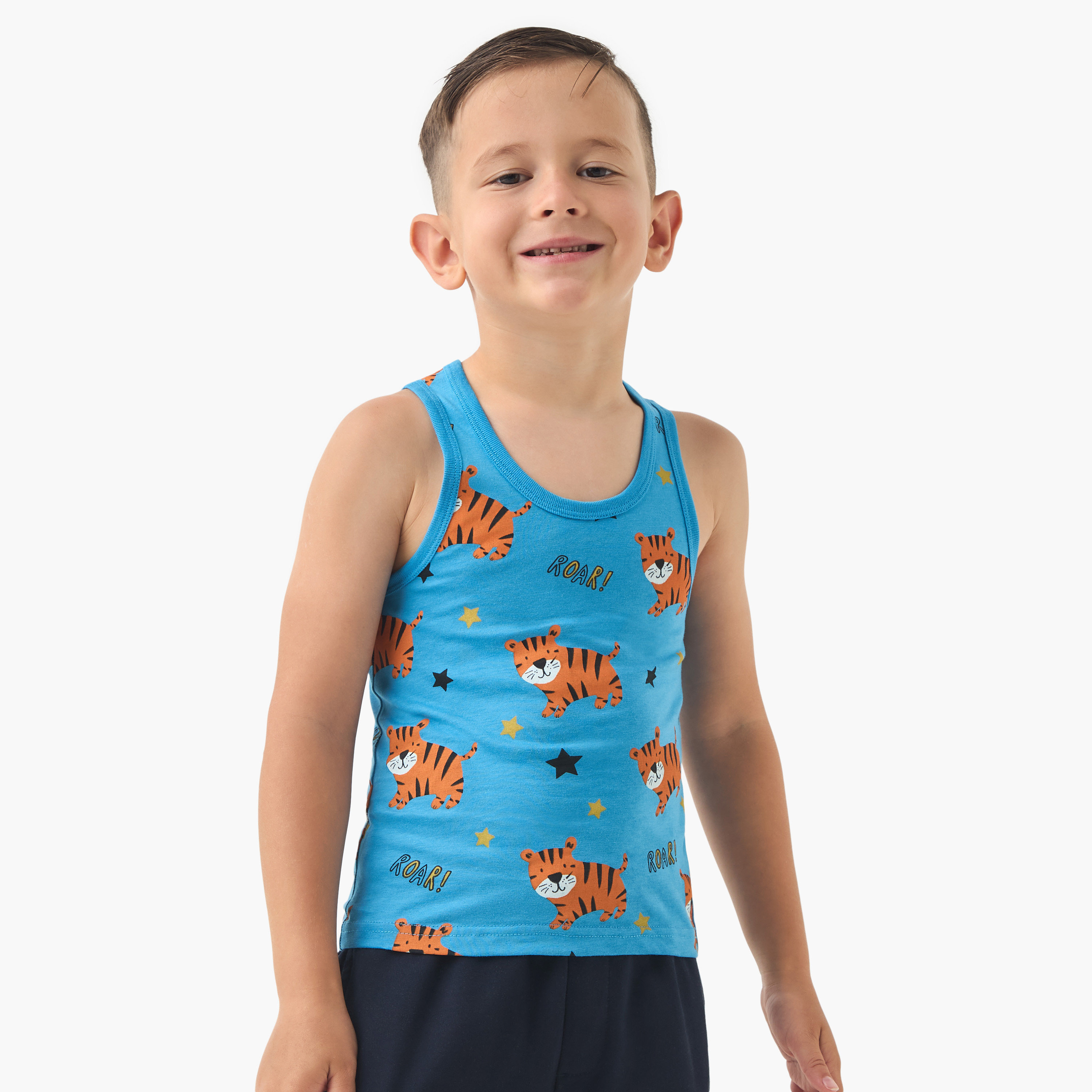 Juniors Printed Vest with Round Neck - Set of 7-boys-clothing-innerwear-vests-image-7