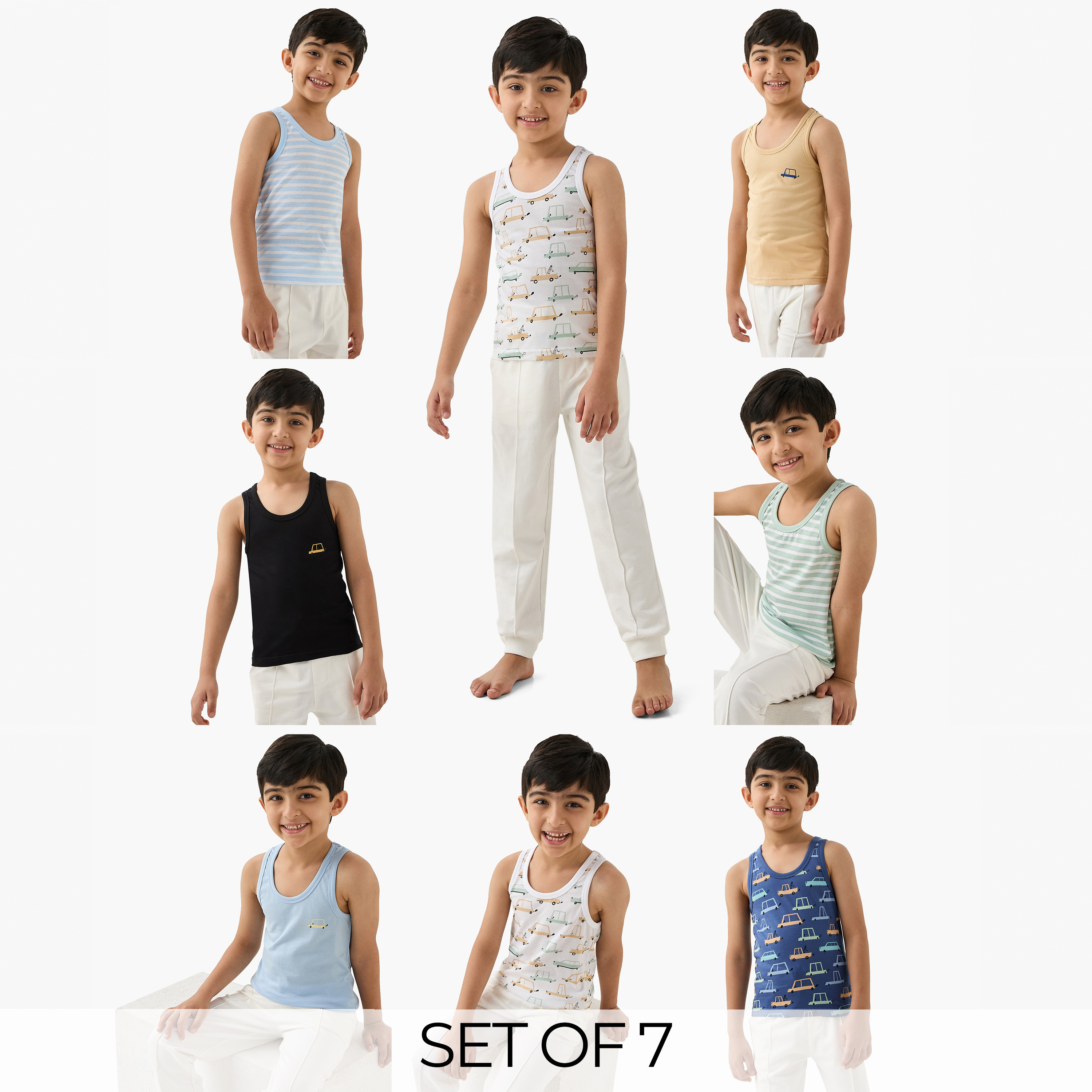 Juniors Printed Vest - Set of 7-boys-clothing-innerwear-vests-image-1