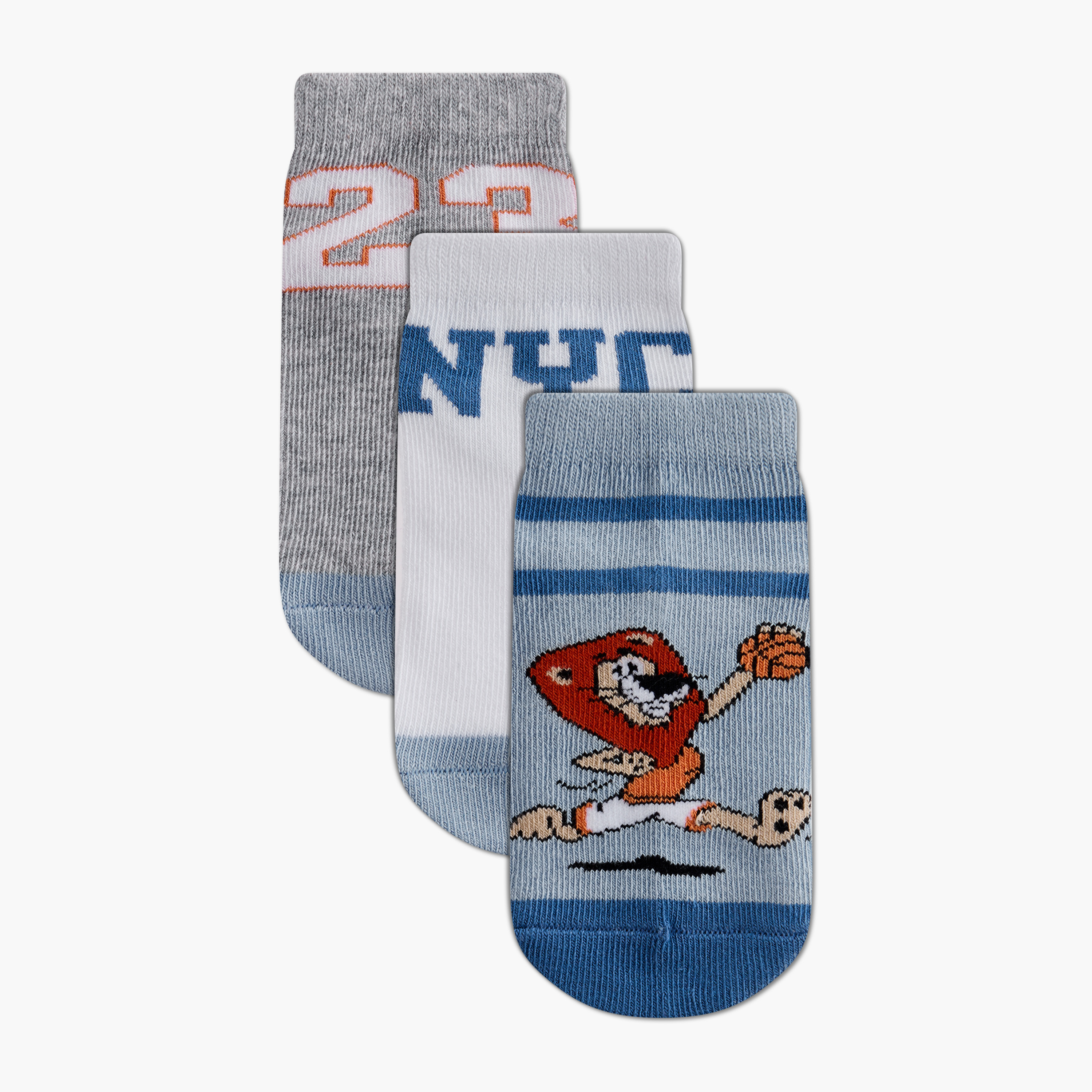 Juniors Graphic Print Ankle Length Socks - Set of 3-baby-boys-accessories-socks-image-1
