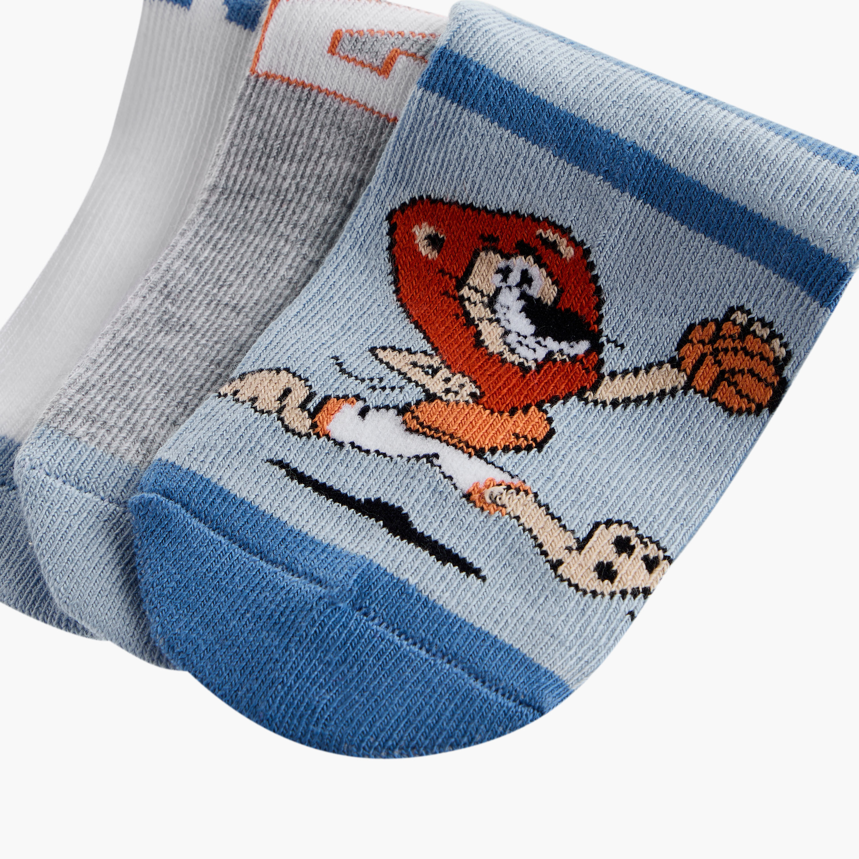 Juniors Graphic Print Ankle Length Socks - Set of 3-baby-boys-accessories-socks-image-4