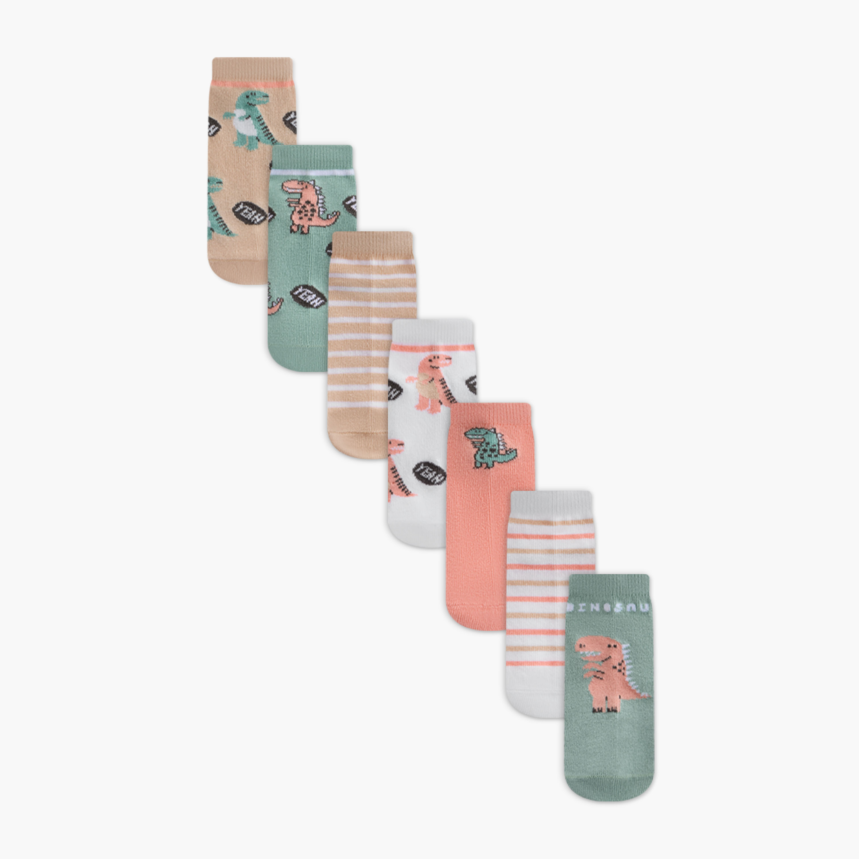 Juniors Dino Print Ankle Length Socks - Set of 7-baby-boys-accessories-socks-image-1