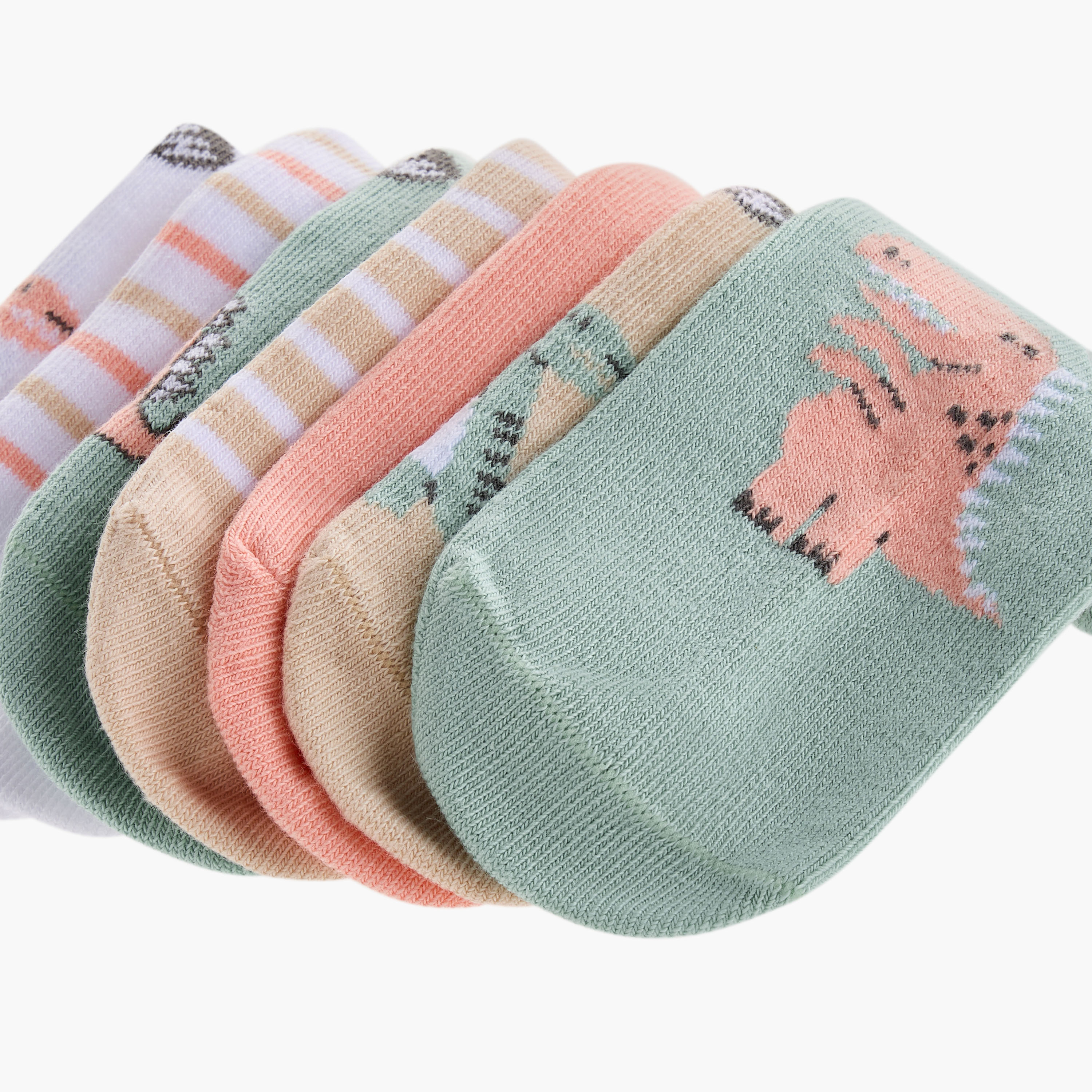 Juniors Dino Print Ankle Length Socks - Set of 7-baby-boys-accessories-socks-image-4
