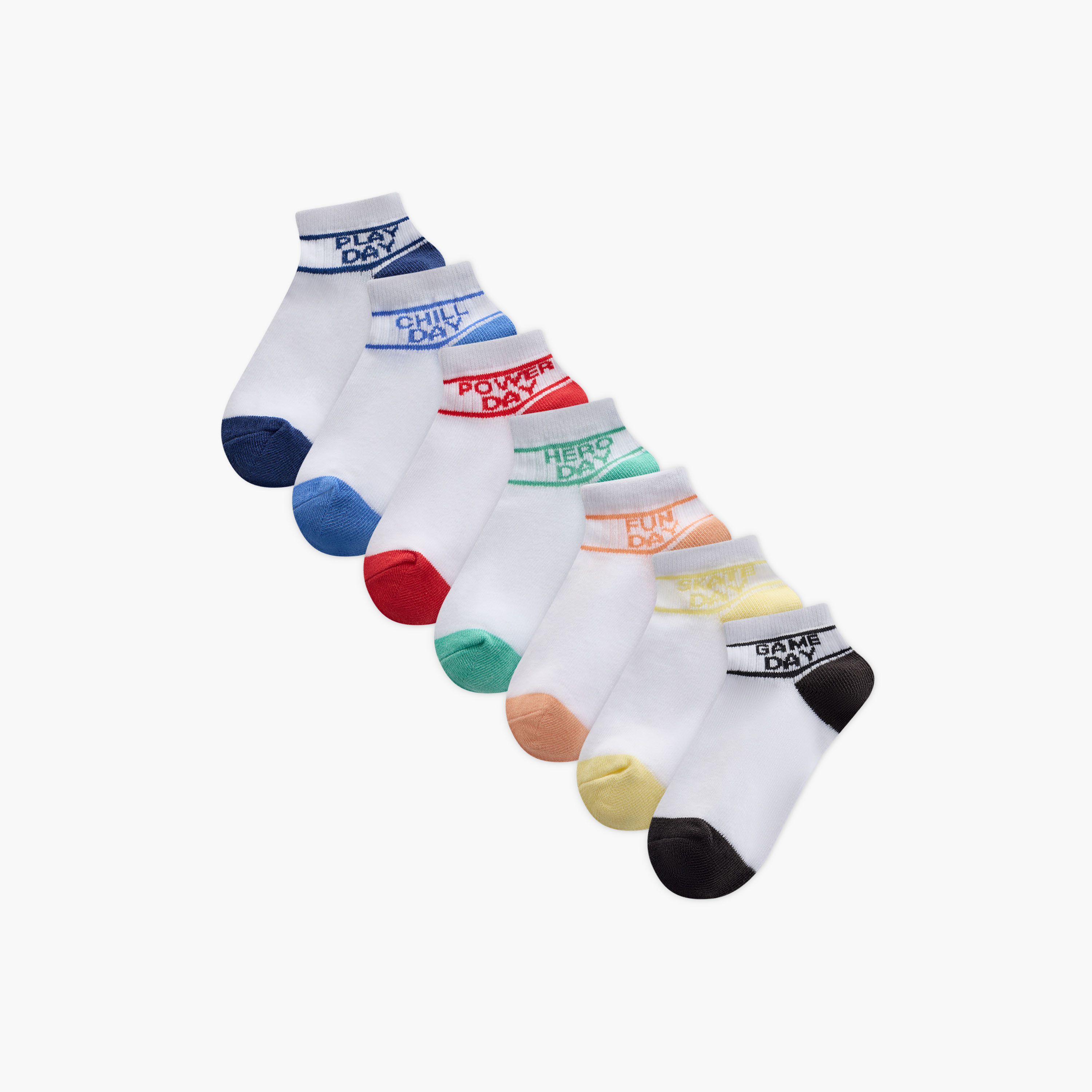 Juniors Slogan Print Ankle Length Socks - Set of 7-boys-accessories-socks-image-1