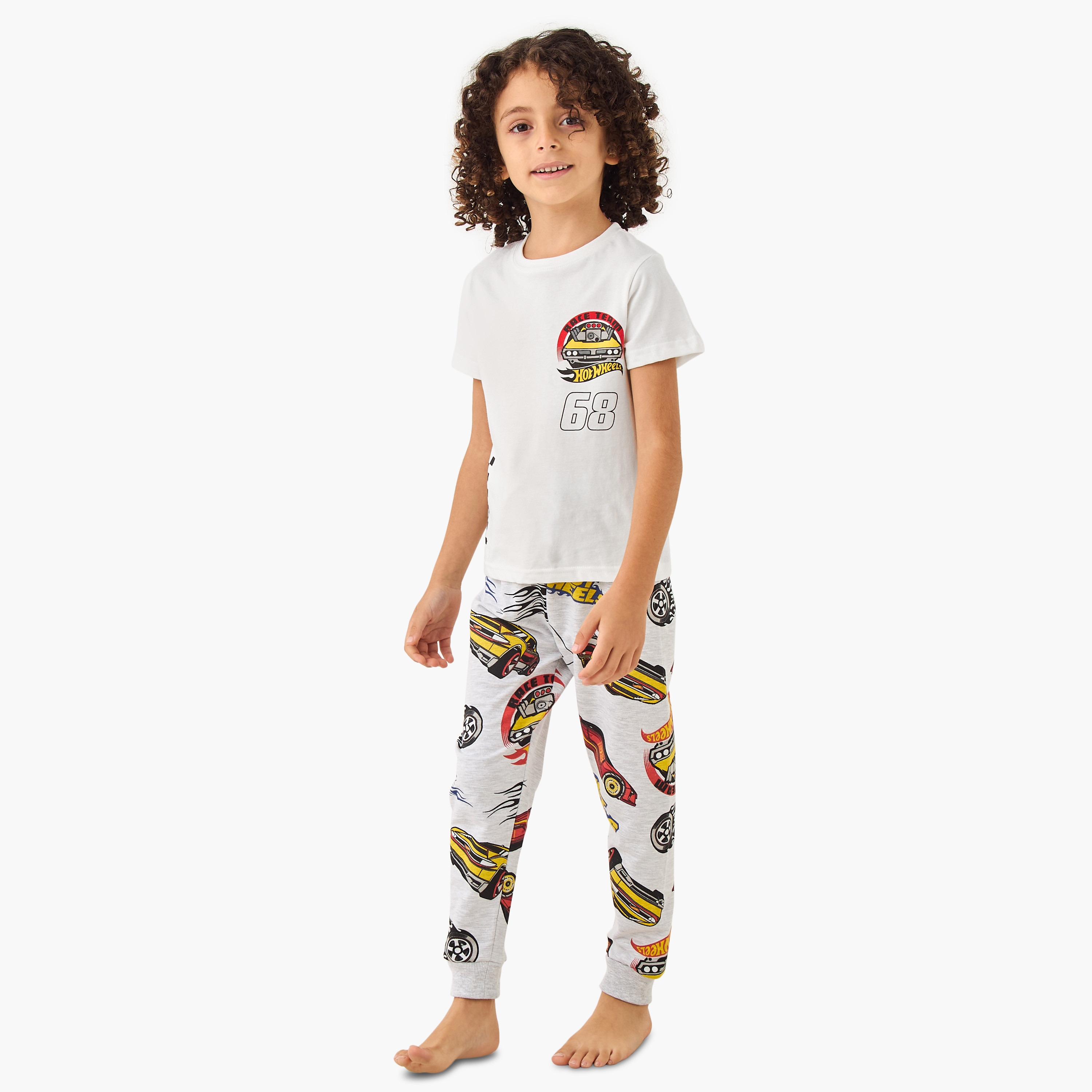 Hot Wheels Print T-shirt and Pyjama Set-boys-clothing-nightwear-image-1