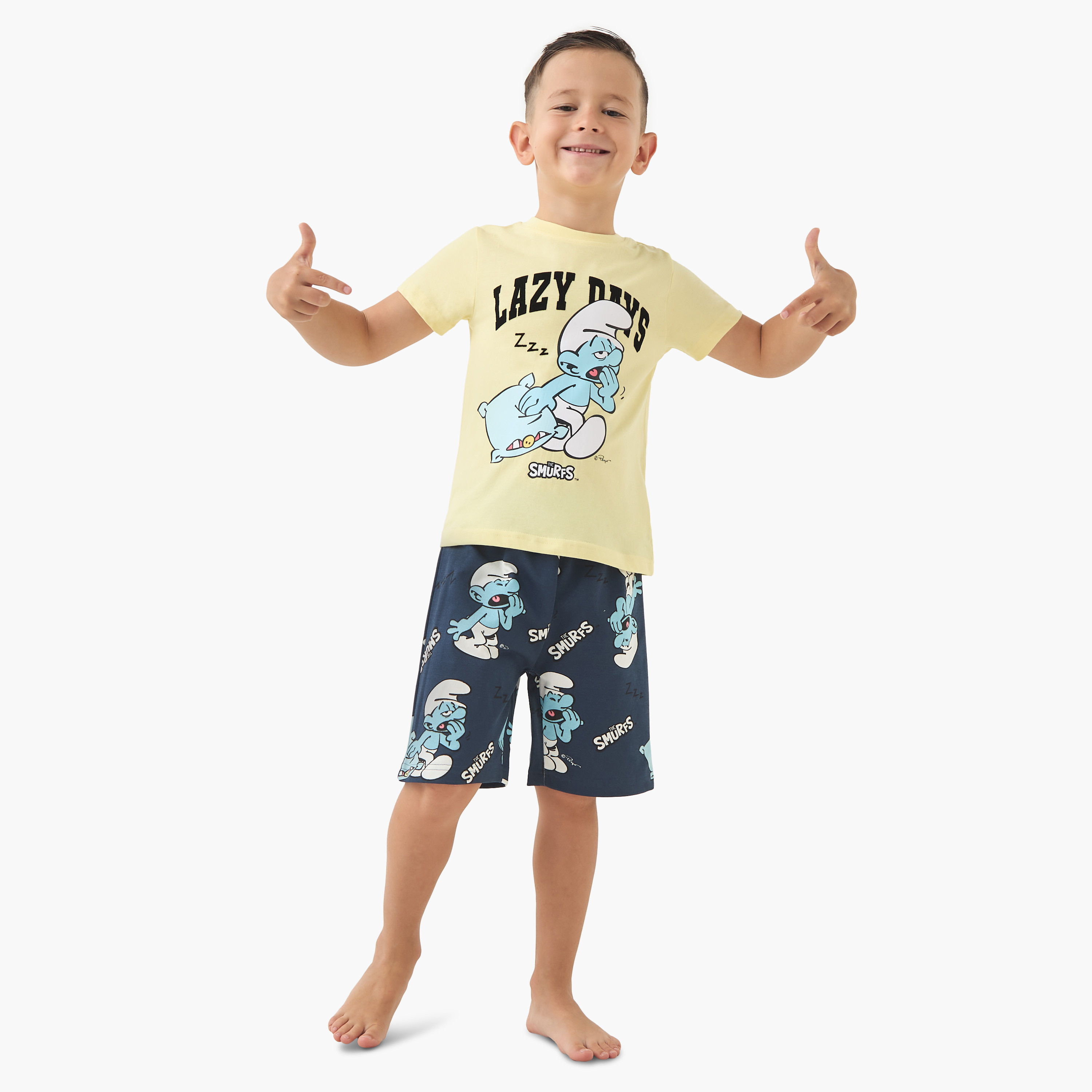 SMURF Print T-shirt and Shorts Set-boys-clothing-nightwear-image-1