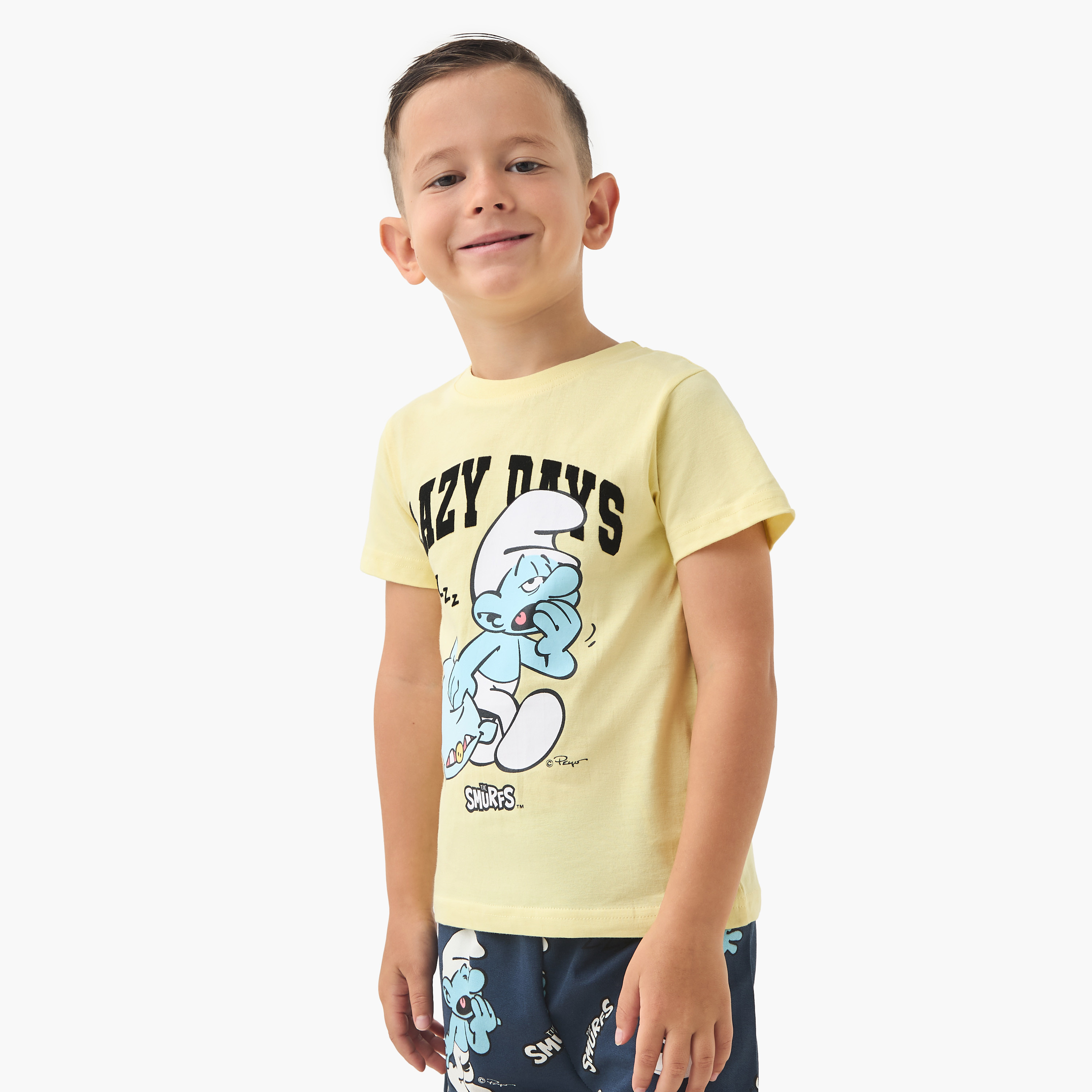 SMURF Print T-shirt and Shorts Set-boys-clothing-nightwear-image-2