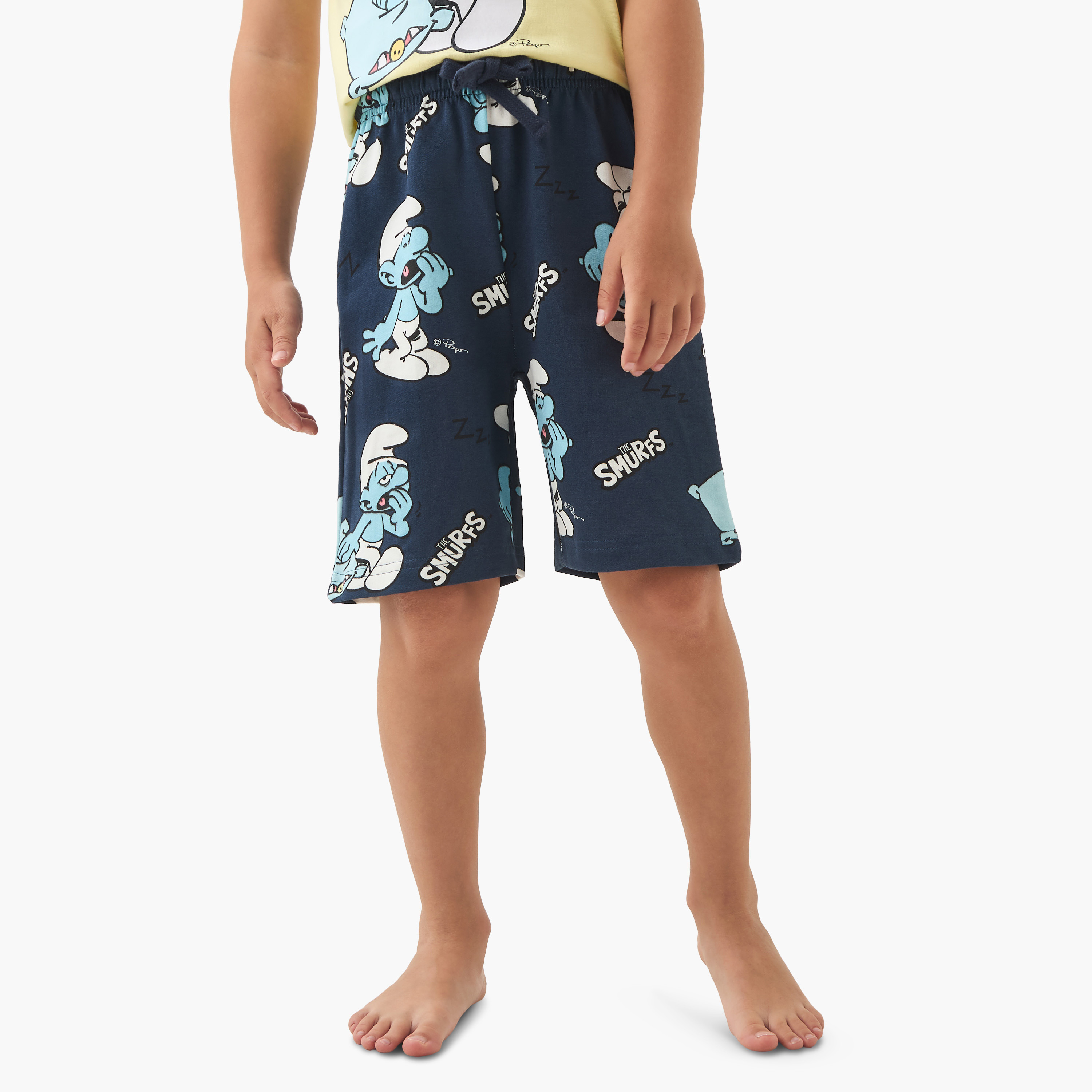 SMURF Print T-shirt and Shorts Set-boys-clothing-nightwear-image-3