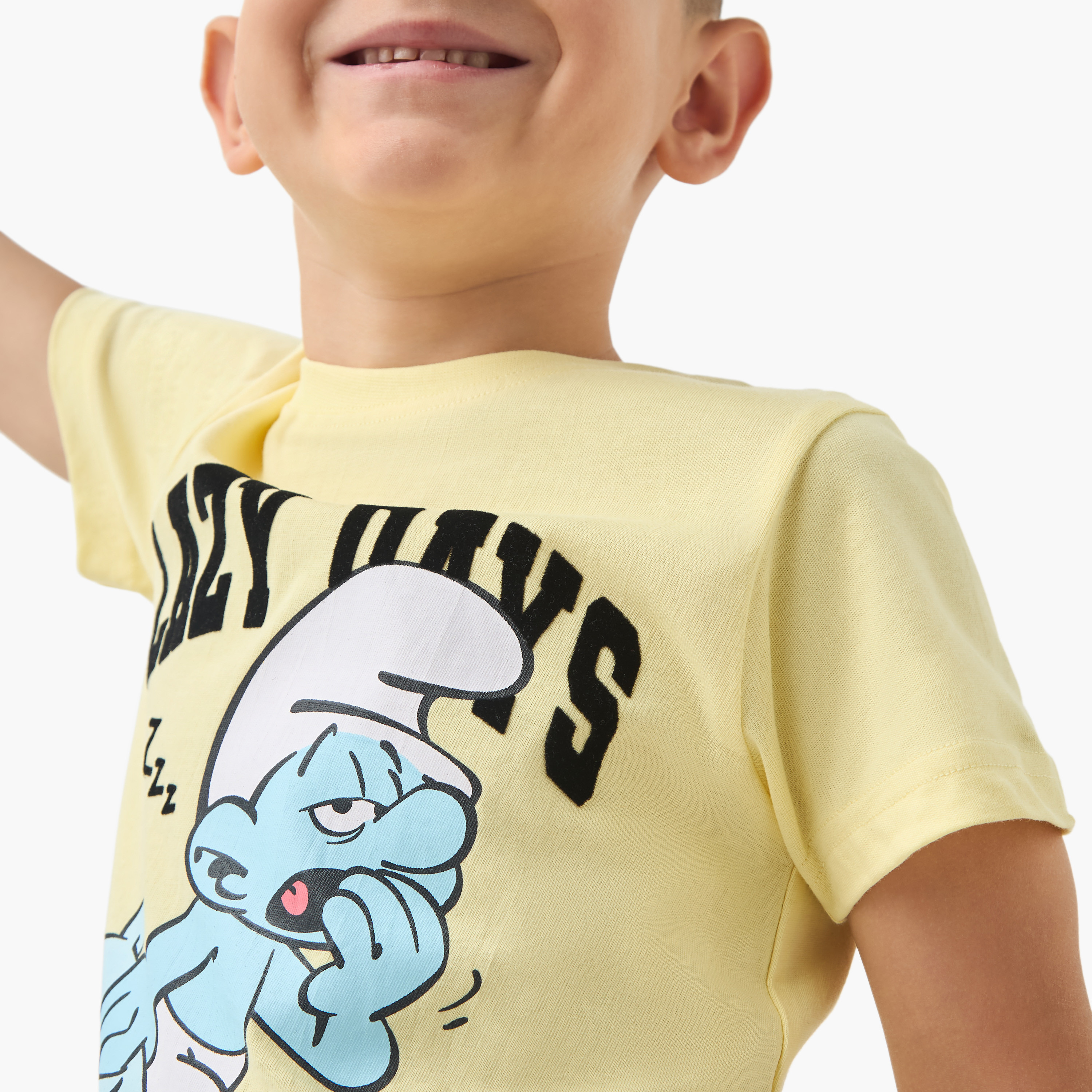 SMURF Print T-shirt and Shorts Set-boys-clothing-nightwear-image-5