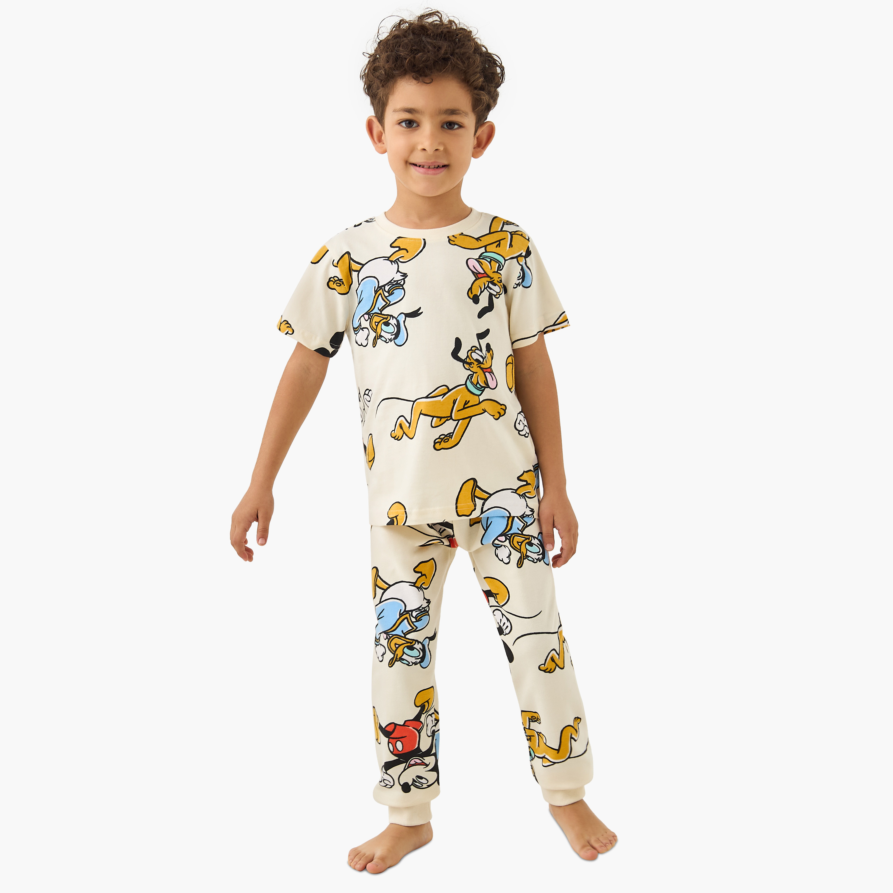 Disney Mickey and Friends Print T-shirt and Pyjama Set-boys-clothing-nightwear-image-1