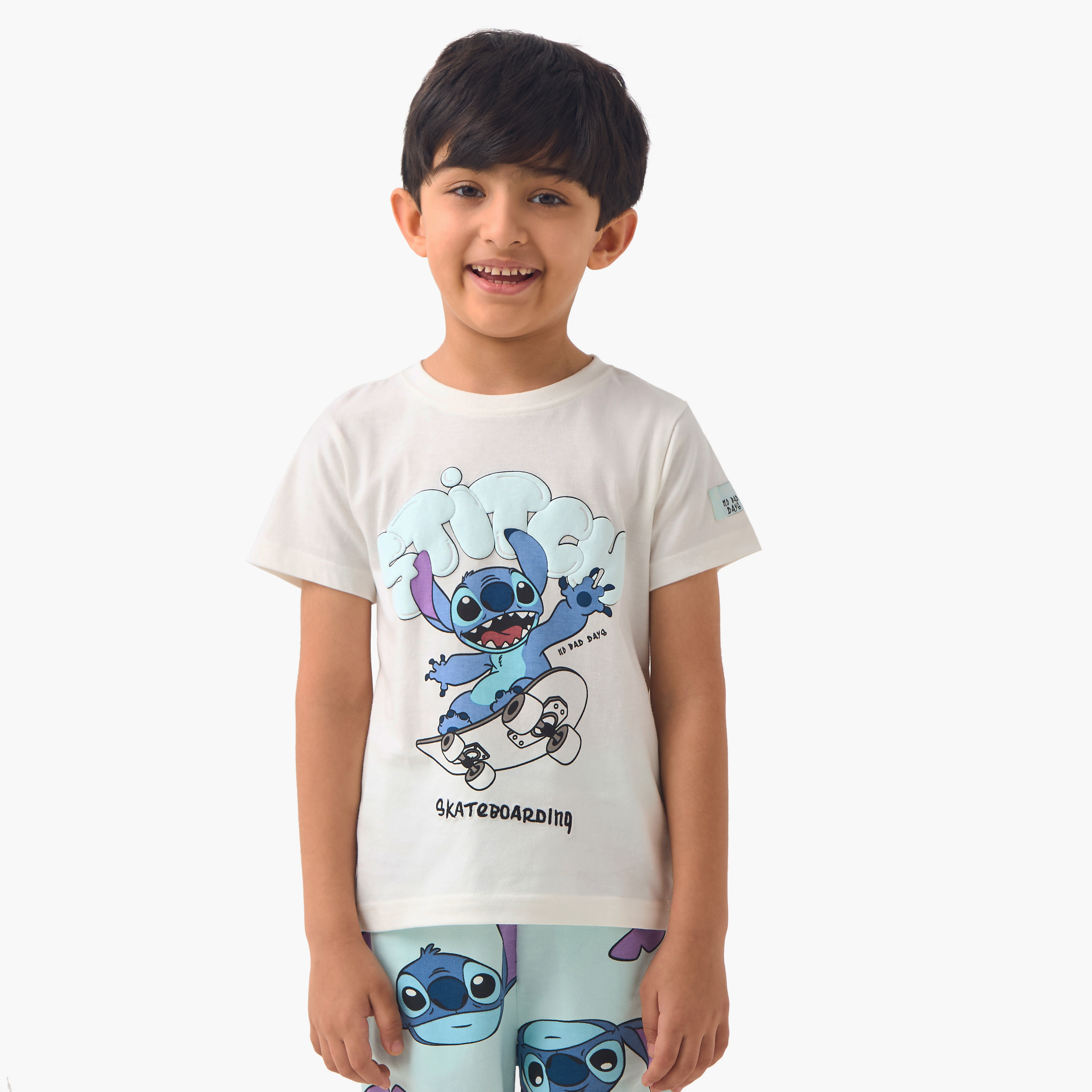 Disney Stitch Print T-shirt and Pyjama Set-boys-clothing-nightwear-image-2