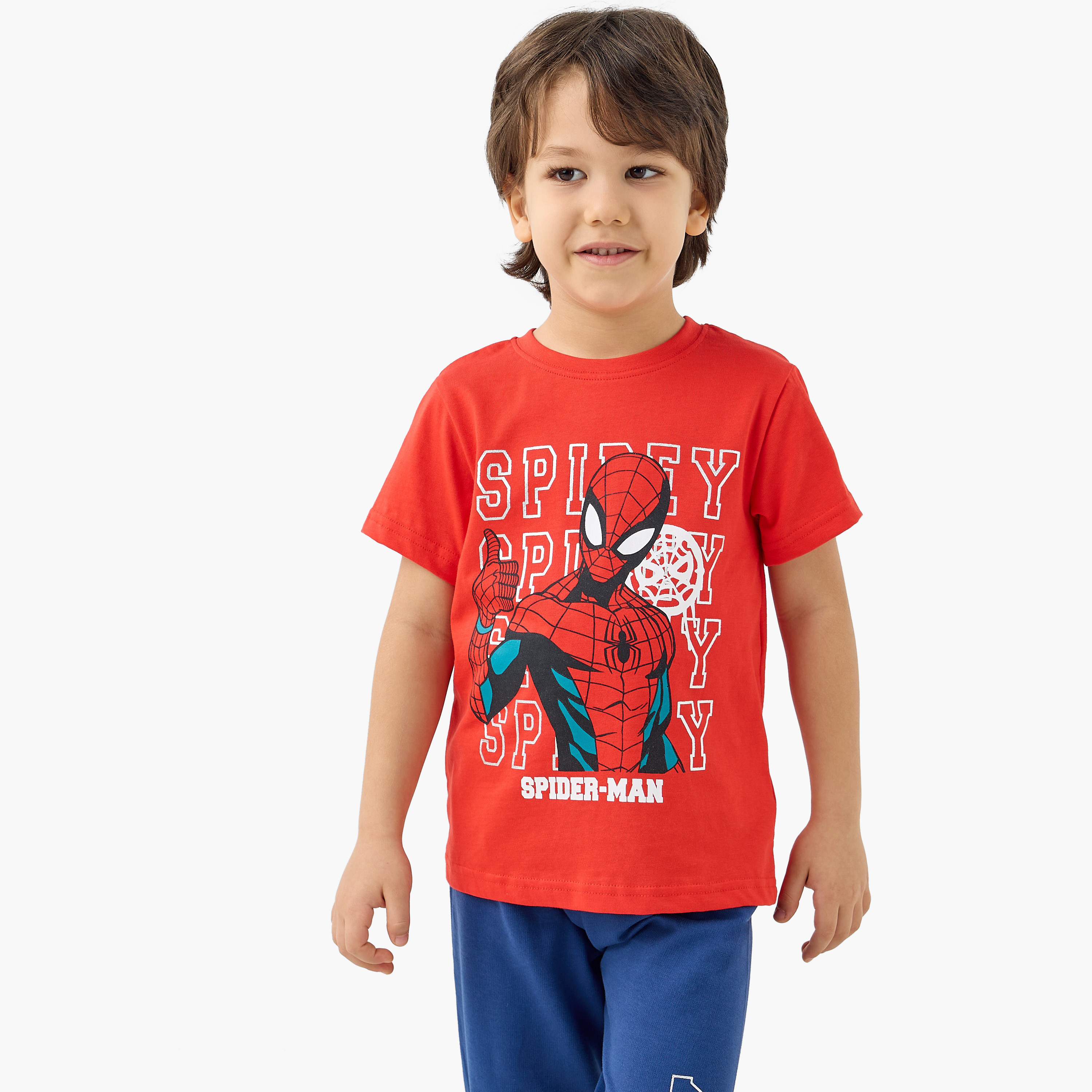 Spider-Man Print T-shirt and Pyjama Set-boys-clothing-nightwear-image-1