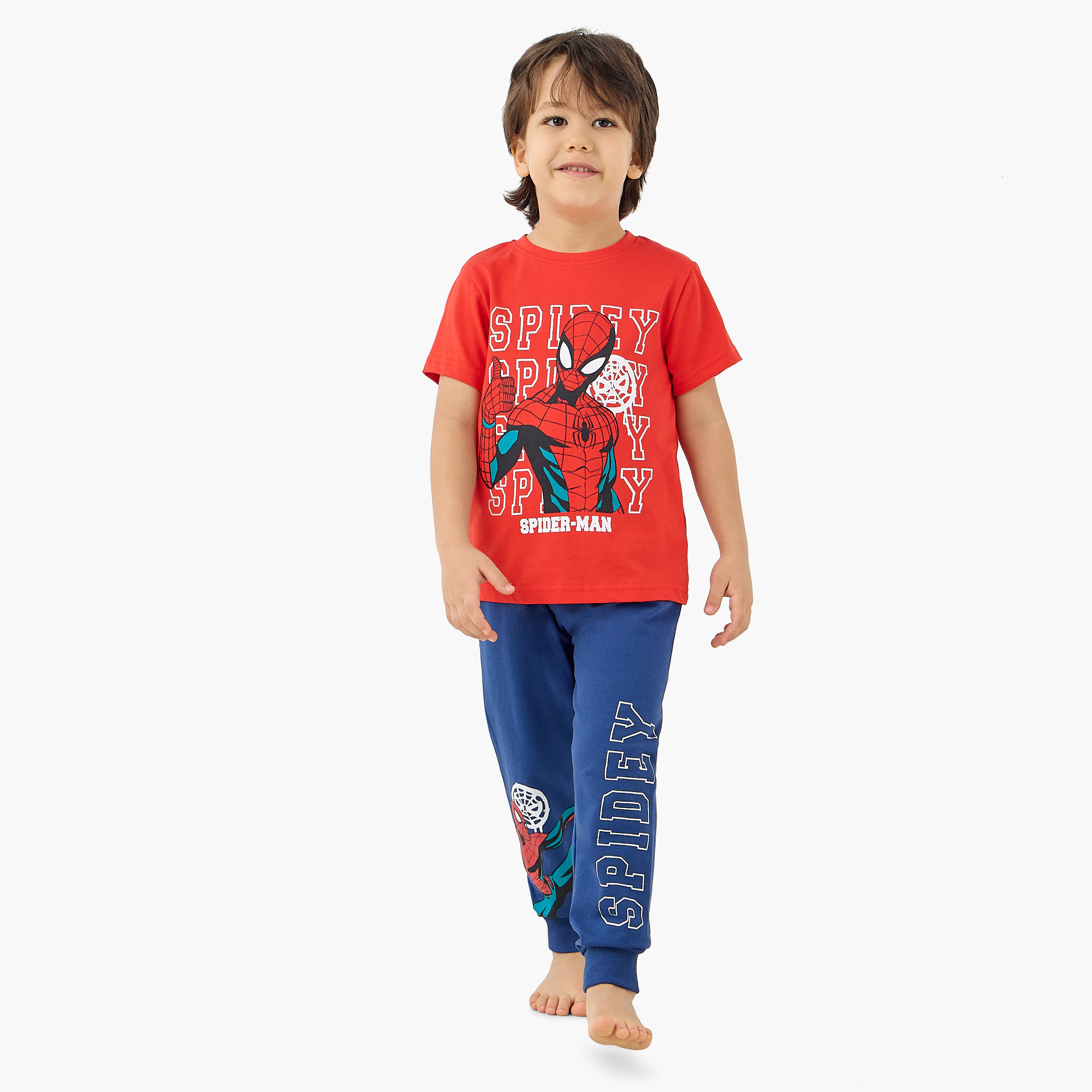 Spider-Man Print T-shirt and Pyjama Set-boys-clothing-nightwear-image-2