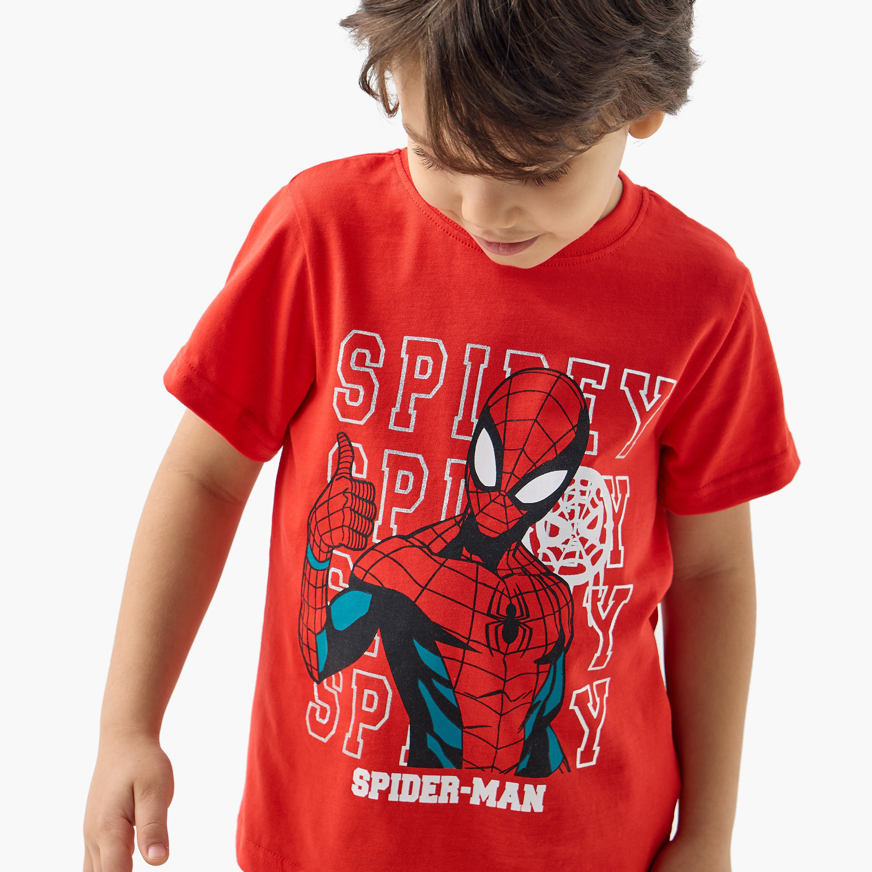 Spider-Man Print T-shirt and Pyjama Set-boys-clothing-nightwear-image-5