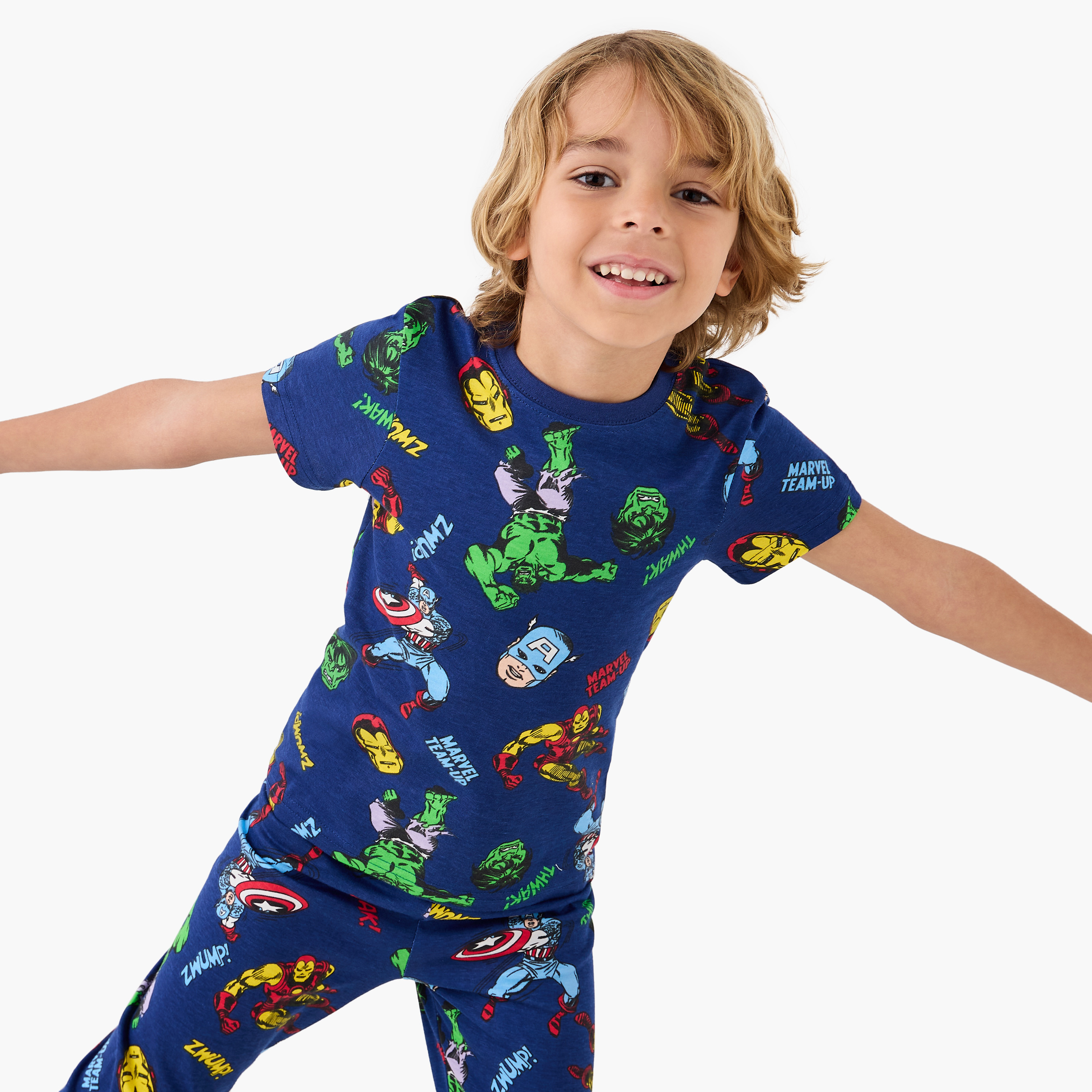Avengers Print T-shirt and Pyjamas - Set of 2-boys-clothing-nightwear-image-3