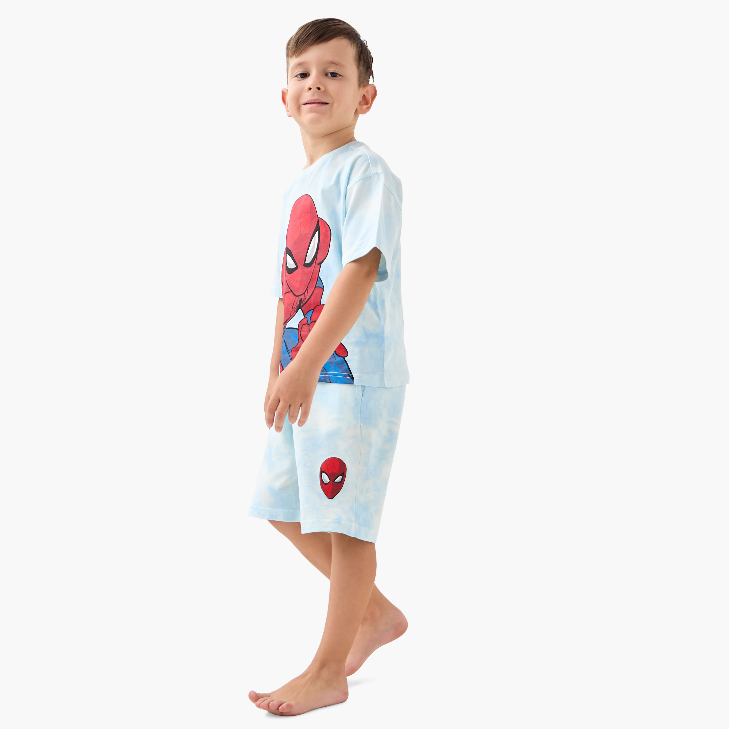 Spider-Man Print T-shirt and Shorts Set-boys-clothing-nightwear-image-1