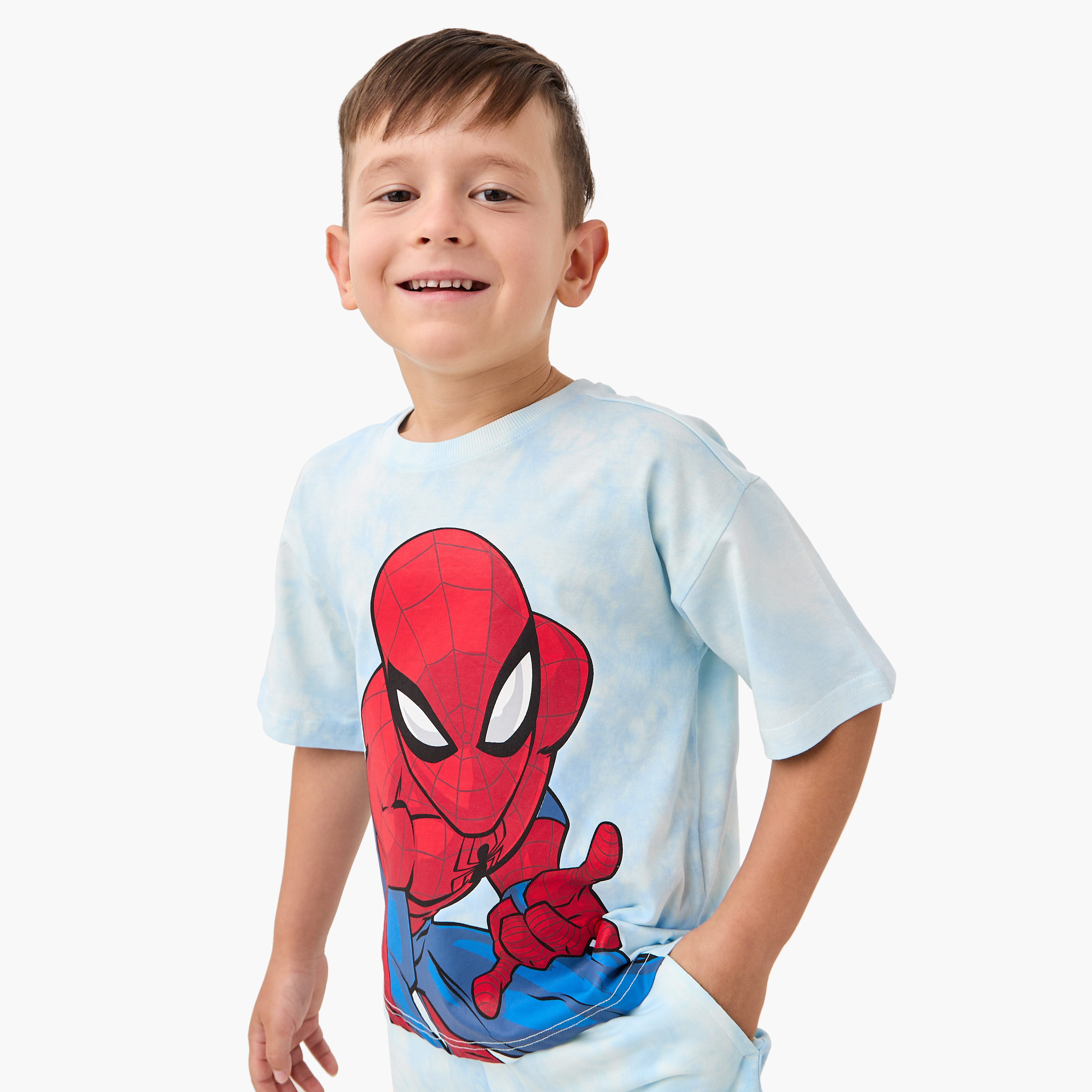 Spider-Man Print T-shirt and Shorts Set-boys-clothing-nightwear-image-2