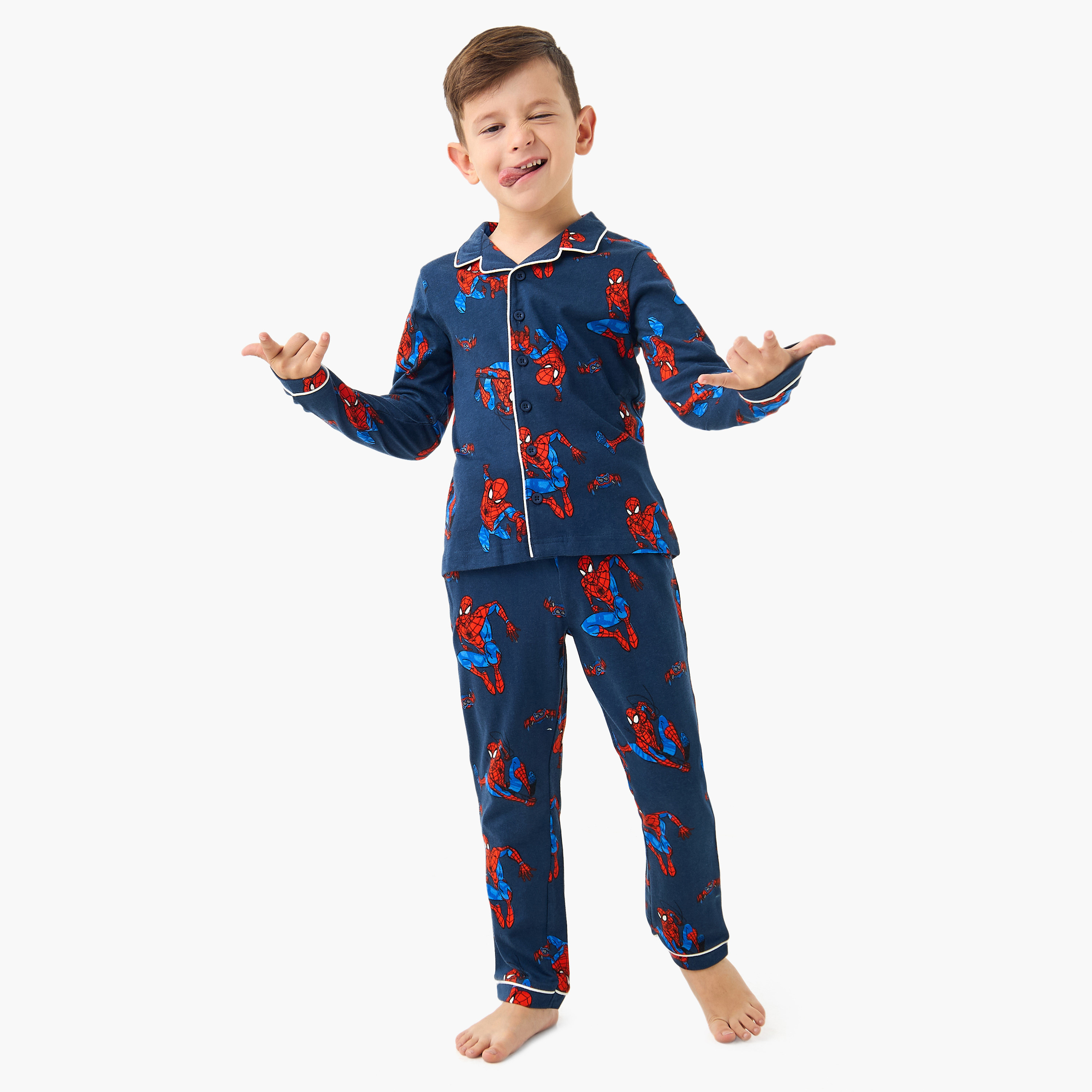 Spider-Man Print Shirt and Pyjama Set-boys-clothing-nightwear-image-1