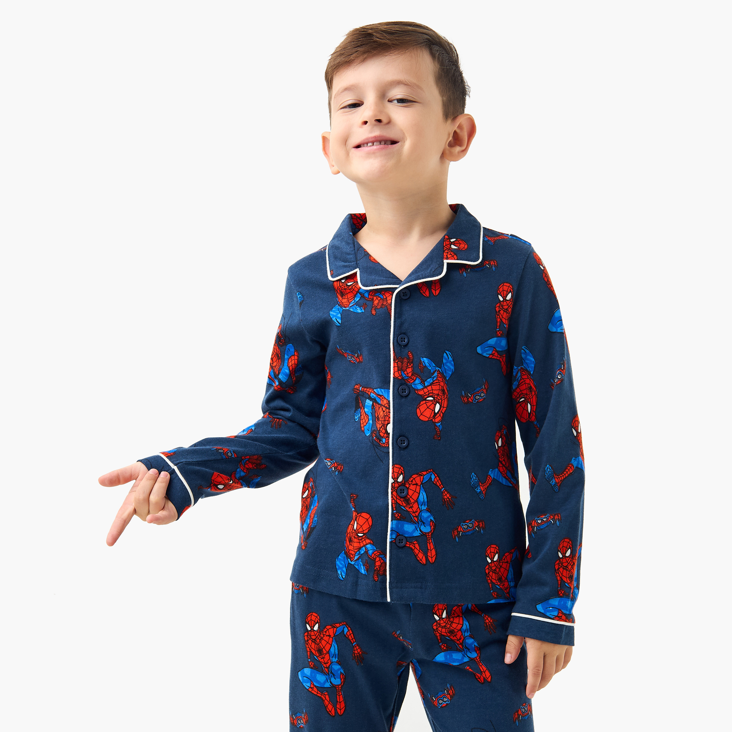 Spider-Man Print Shirt and Pyjama Set-boys-clothing-nightwear-image-2