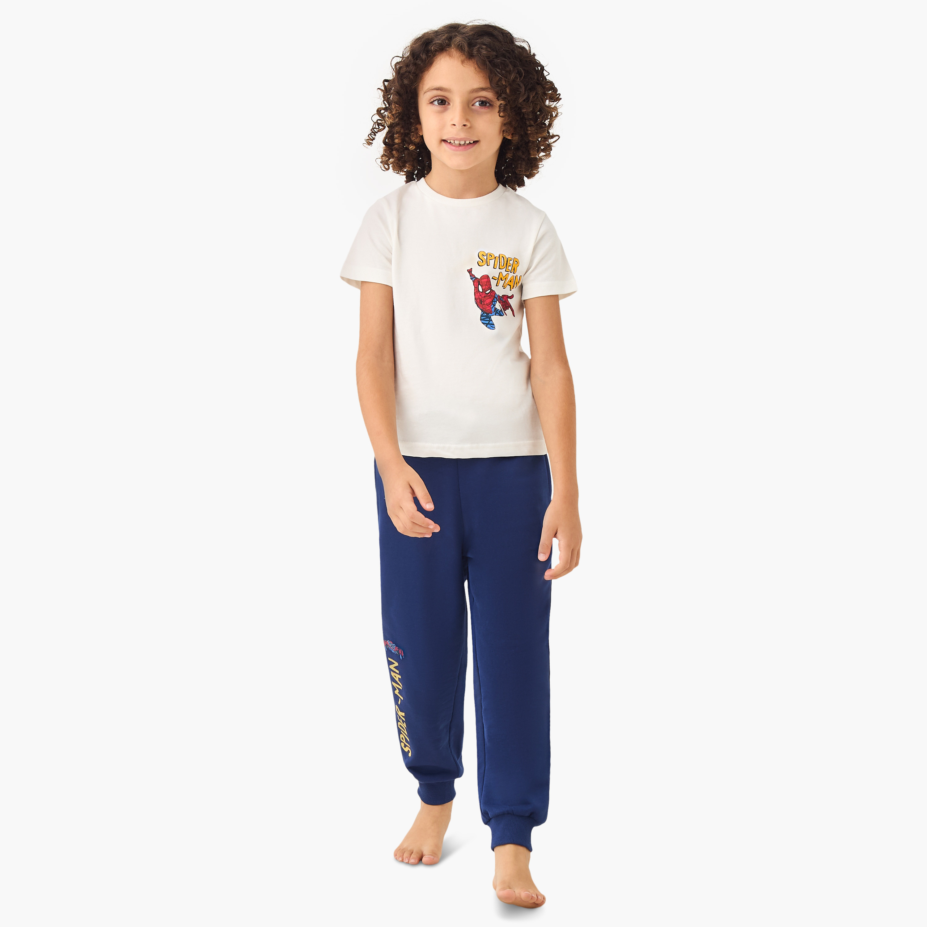 Spider-Man Print T-shirt and Pyjama Set-boys-clothing-nightwear-image-1
