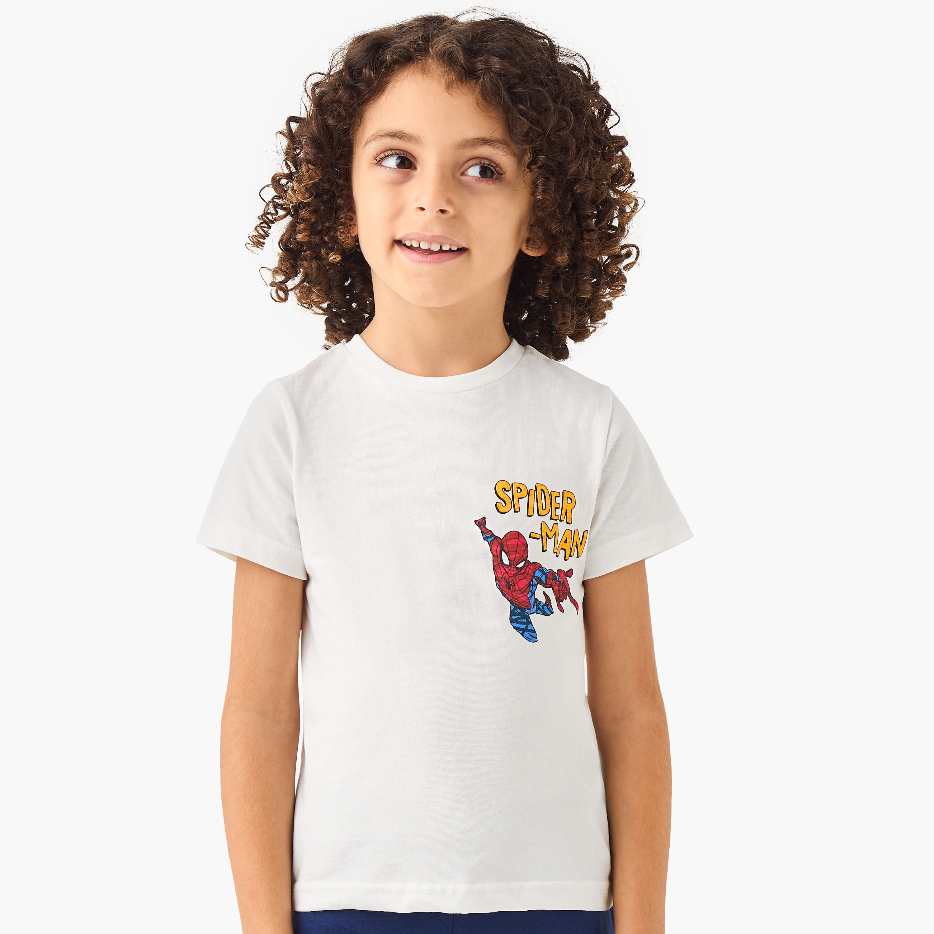 Spider-Man Print T-shirt and Pyjama Set-boys-clothing-nightwear-image-2