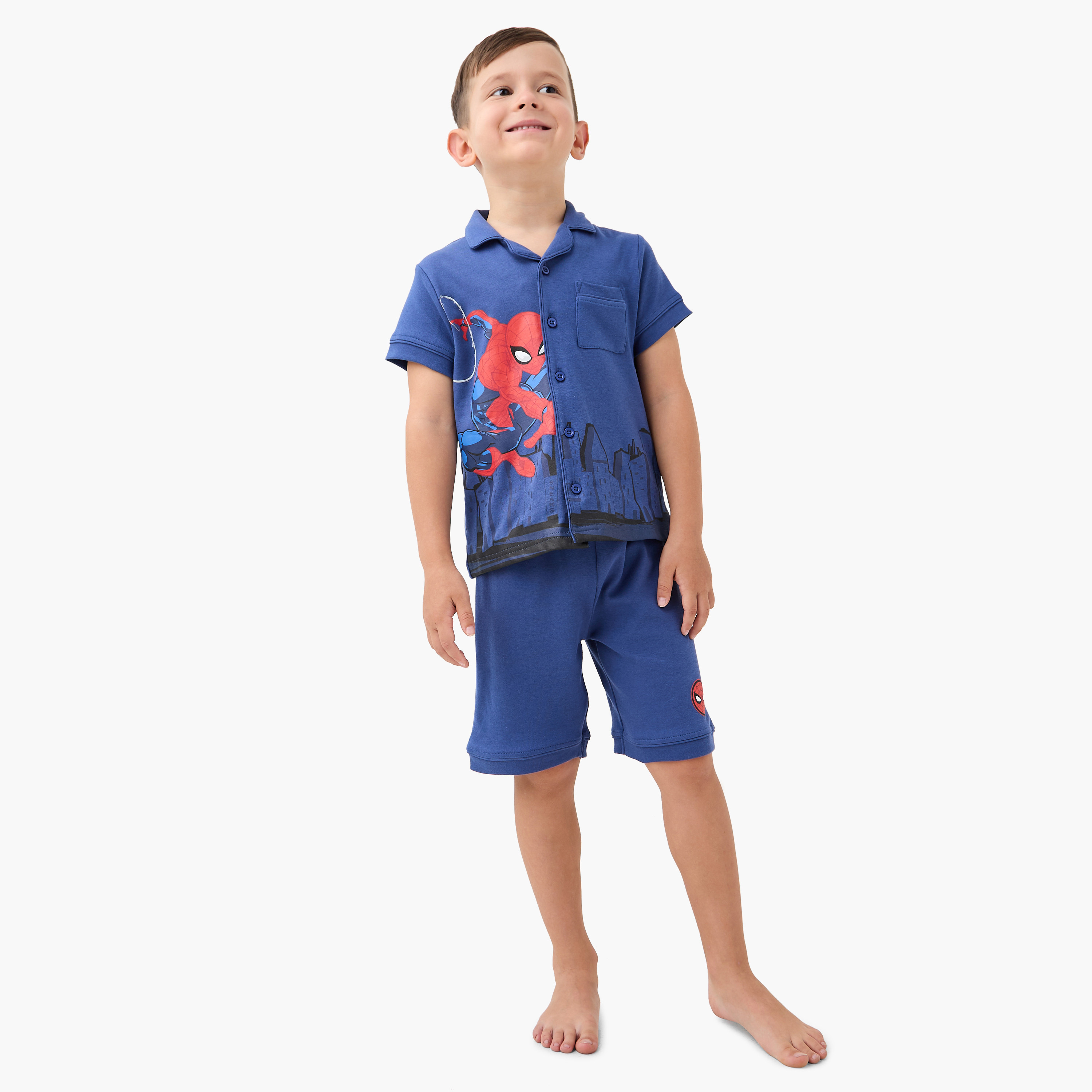 Spider-Man Print Shirt and Shorts Set-boys-clothing-nightwear-image-1