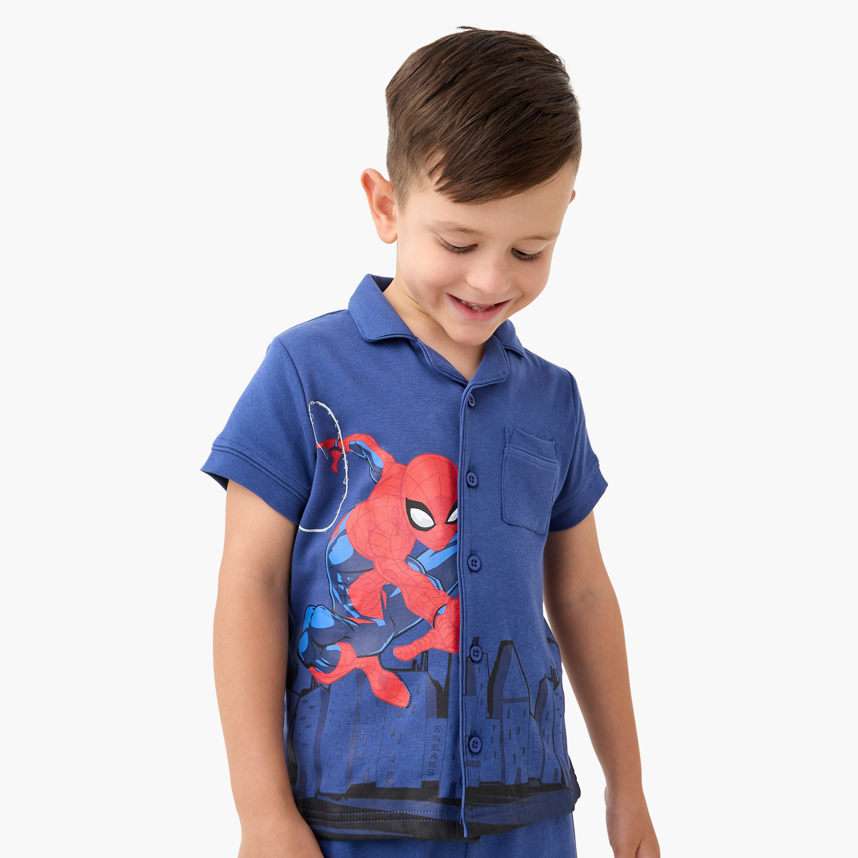 Spider-Man Print Shirt and Shorts Set-boys-clothing-nightwear-image-2