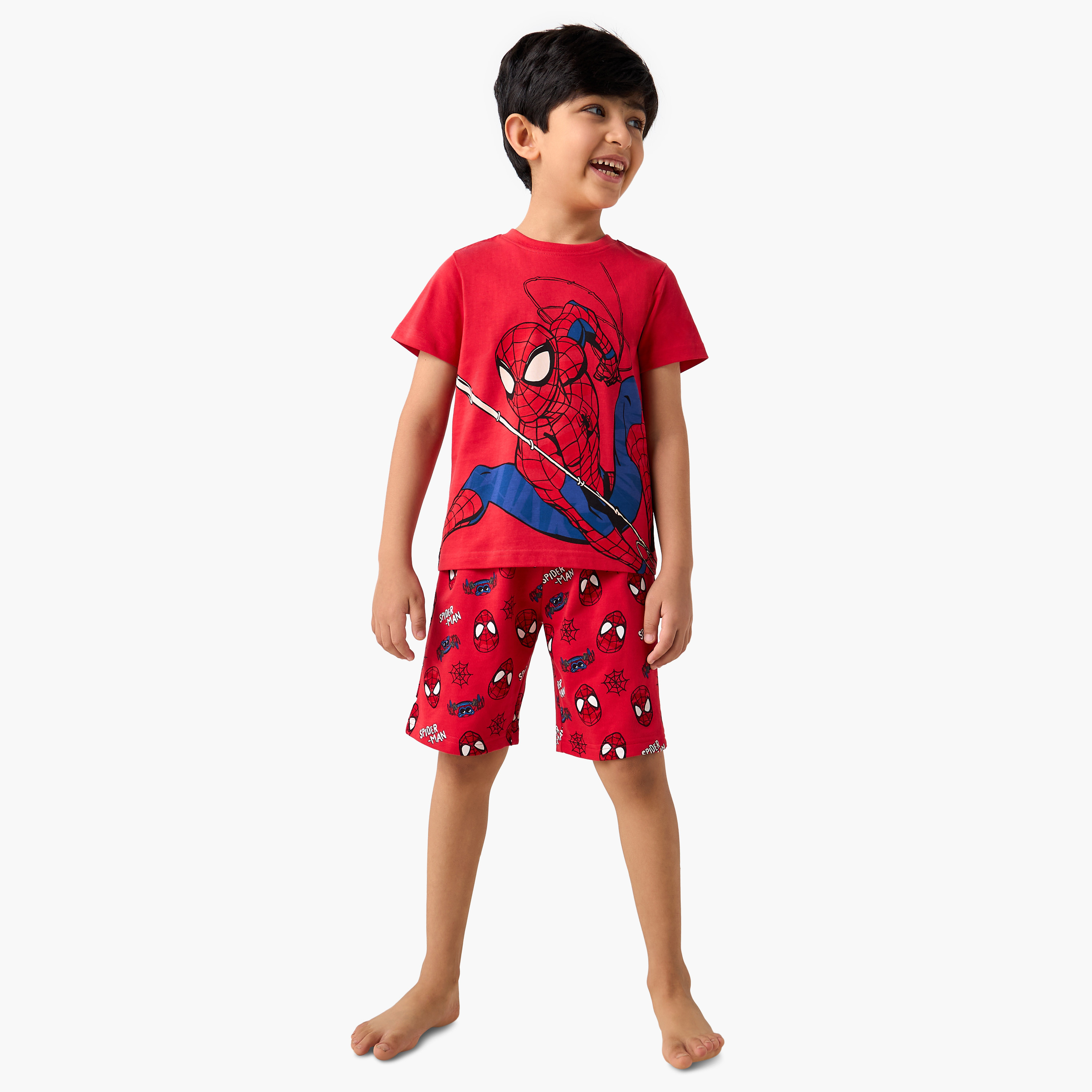Spider-Man Print T-shirt and Shorts Set-boys-clothing-nightwear-image-1