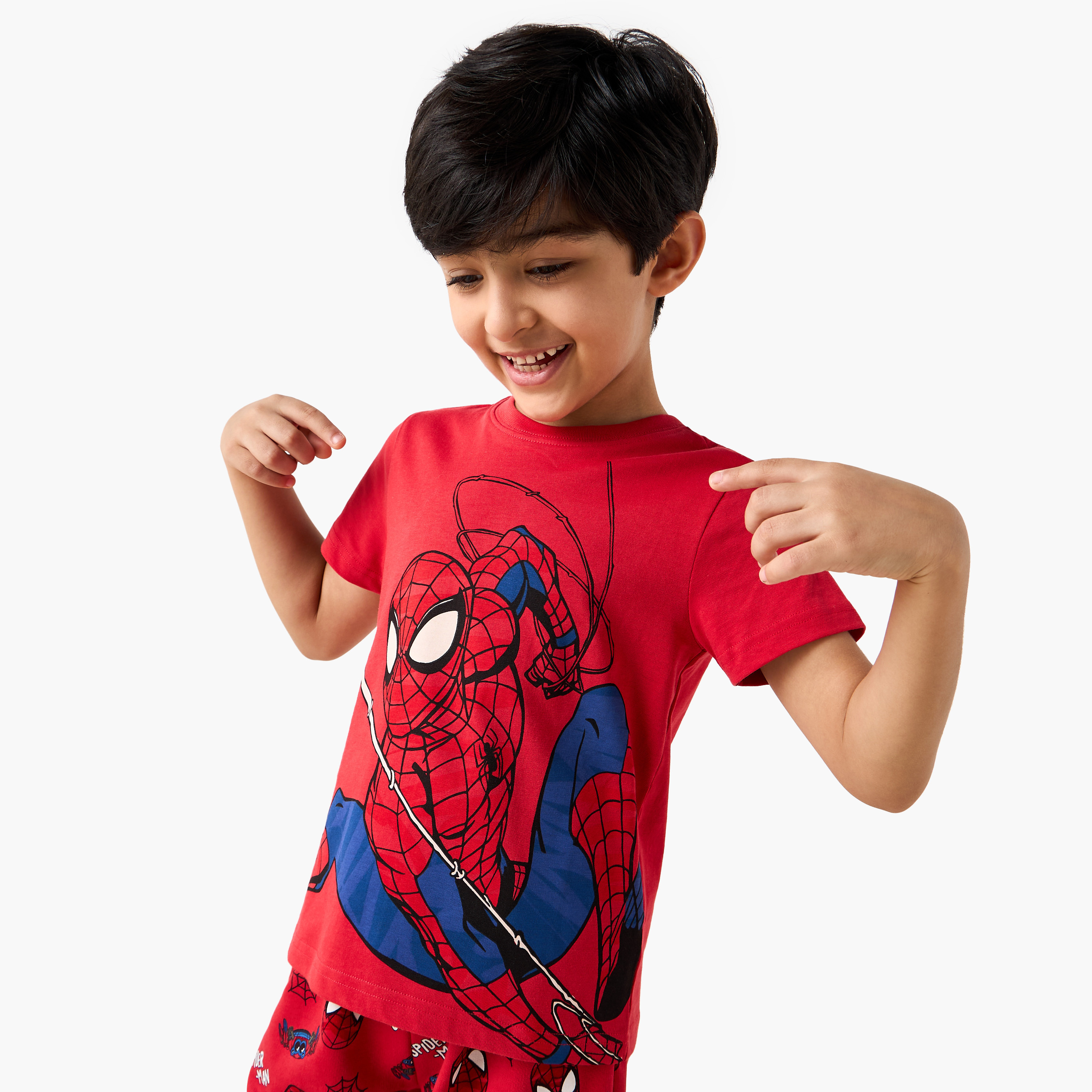 Spider-Man Print T-shirt and Shorts Set-boys-clothing-nightwear-image-2