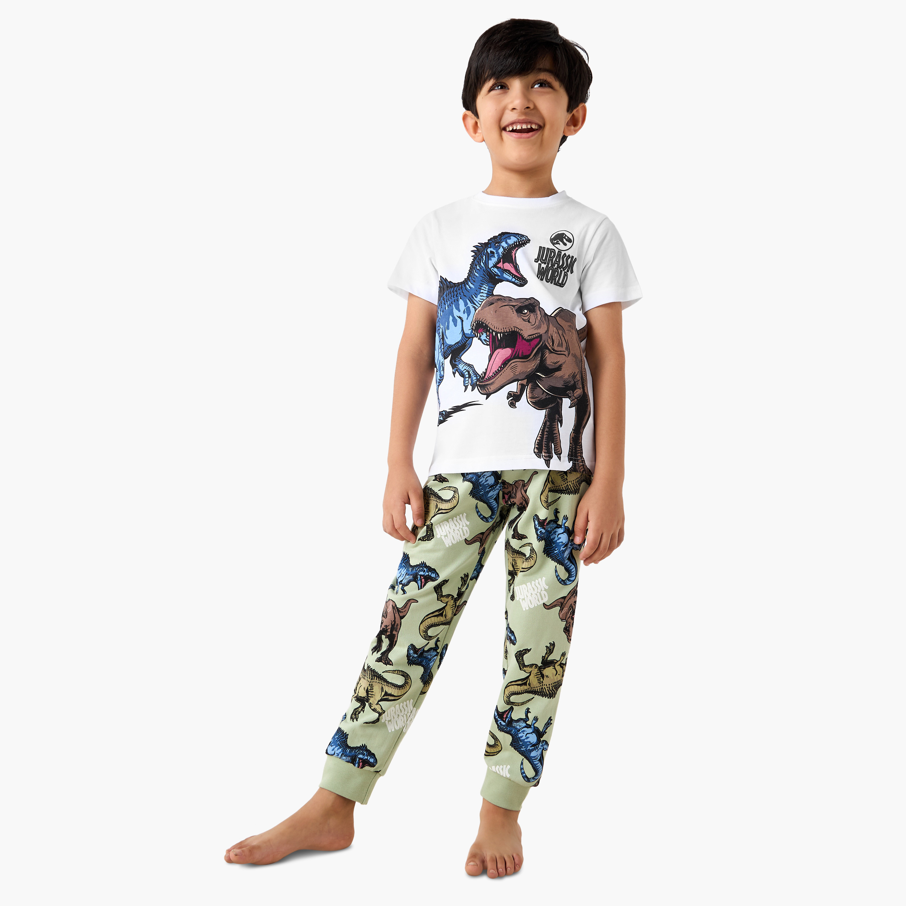 Jurassic World Print T-shirt and Pyjama Set-boys-clothing-nightwear-image-1